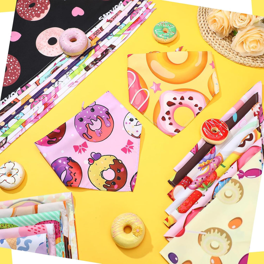 Huhumy 150 Pcs Donut Dog Bandanas Bulk Donut Bandana for Medium Large Dogs