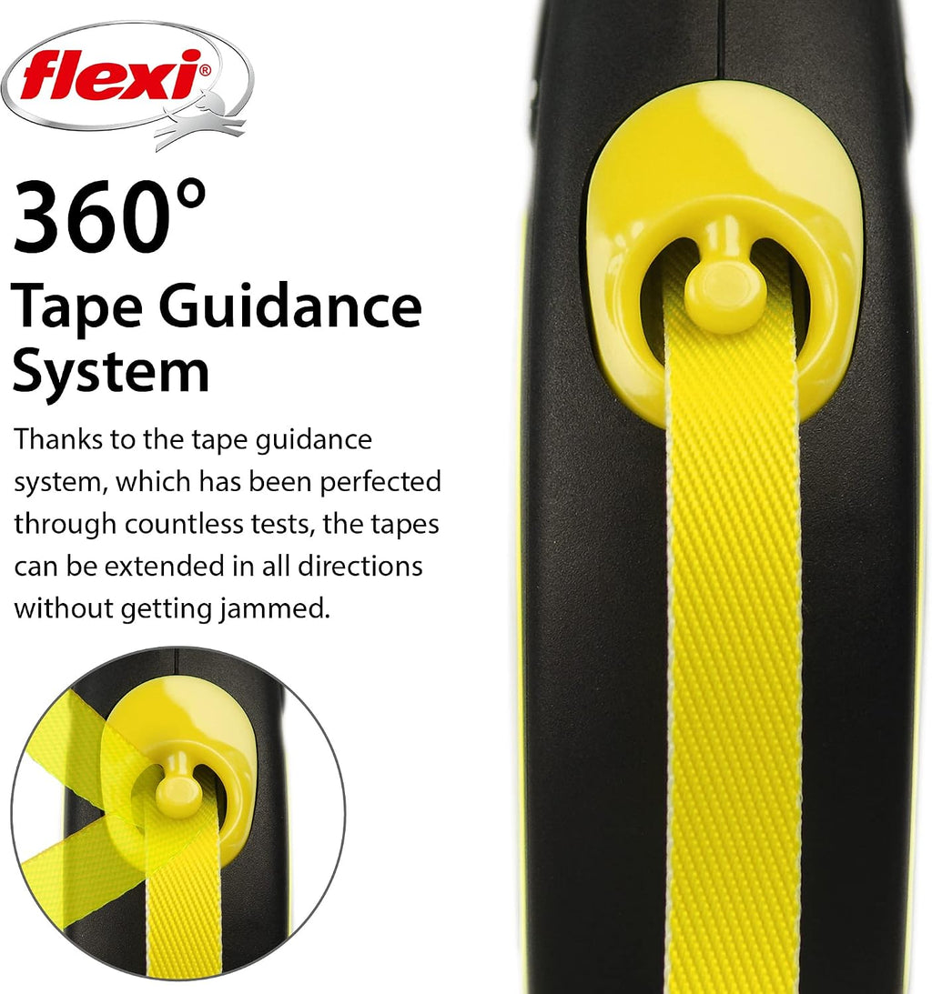 FLEXI® Neon Tape Retractable Dog Leash, Medium, 16 ft - Neon Yellow/Black