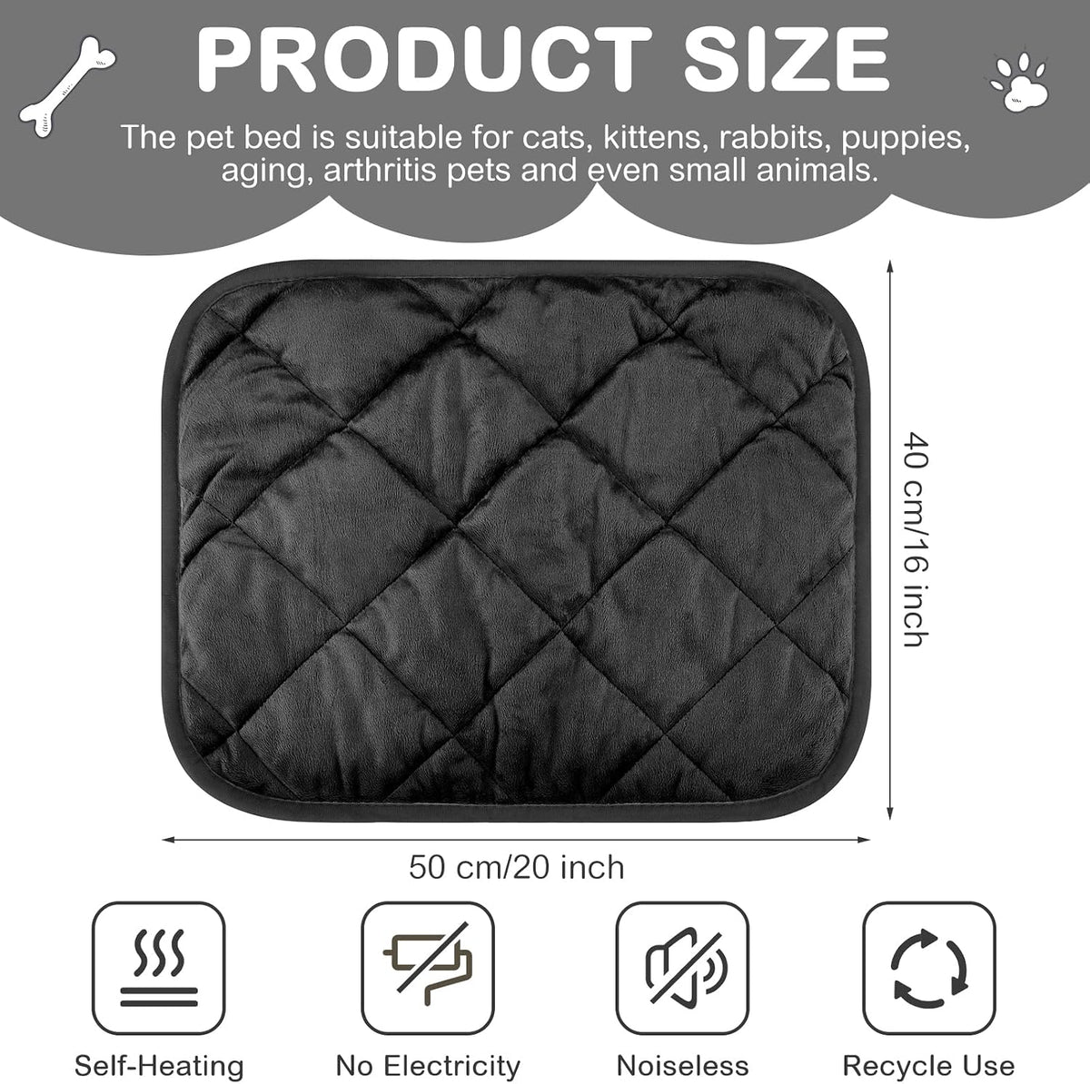 4 Pack Self Heating Cat Pad Self Warming Dog Mat, 16 x 20 Inch, Black