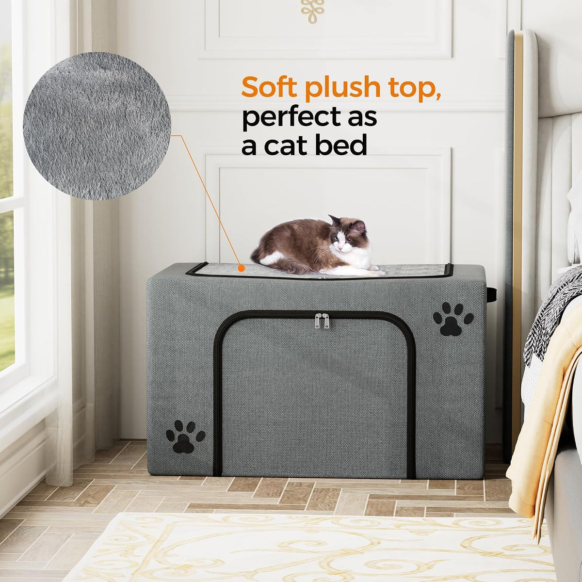 Hidden Cat Litter Box Enclosure with Cat Bed, Foldable Fabric Cat House | Tool-Free Assembly, Front Zipper Access, Spacious Interior, Easy Daily Cleaning, Fits Most Standard Litter Boxes