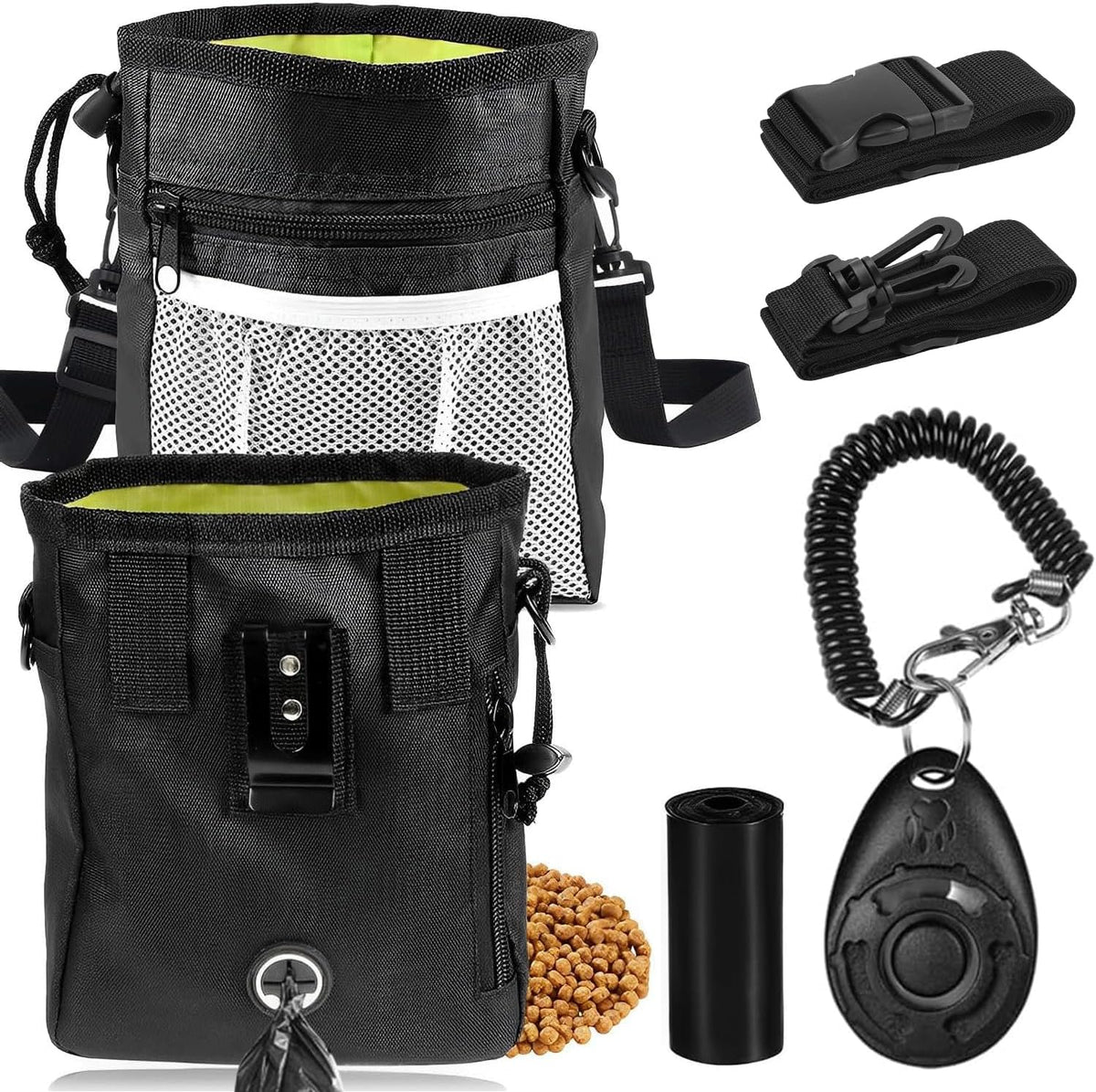 JIURUN 3-in-1 Dog Treat Pouch for Training, Hands-Free Dog Training Treat Bag with Clicker & Poop Bag Dispenser, Adjustable Waist Pack with Belt Loop Clip for Dog Walk, Park, Outdoor Essentials