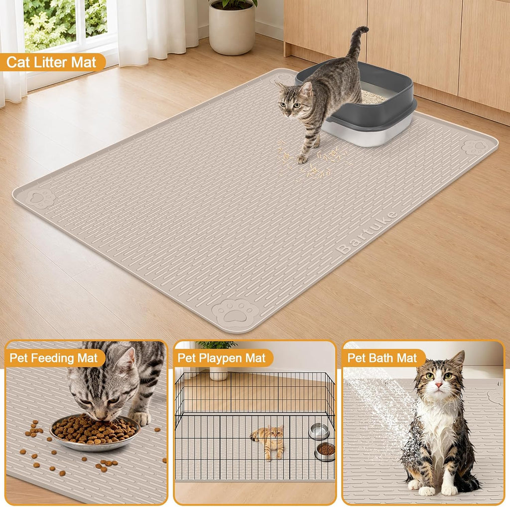 Silicone Cat Litter Mat 40"x28" Cat Mat for Litter Box, Khaki