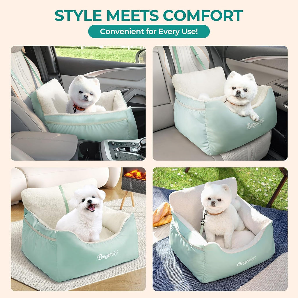 BurgeonNest Dog Car Seat for Small Dogs & Cats Under 25 lbs, Beige Green