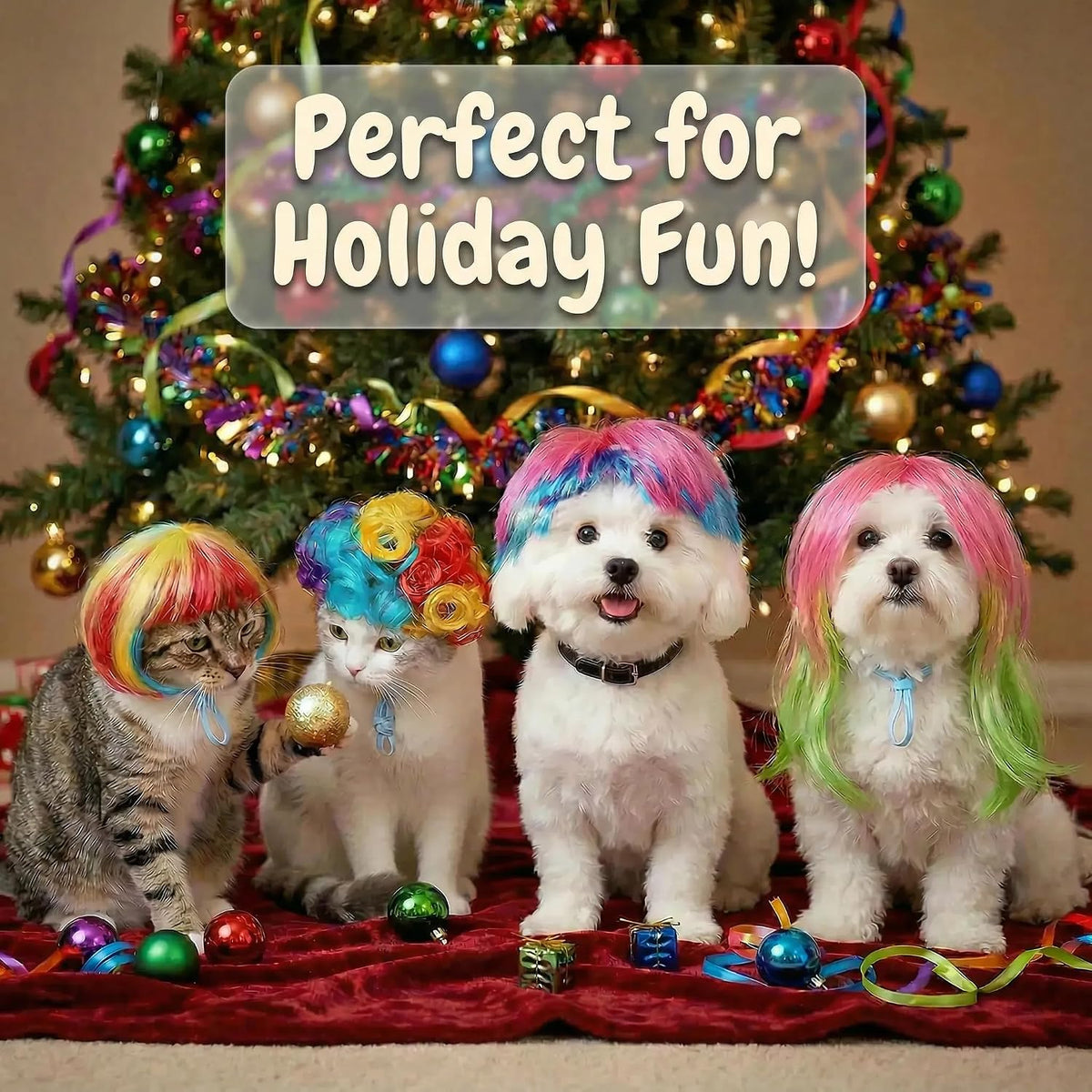 6-Piece Fun Pet Wig Set Cosplay Wigs & Costumes for Cats and Dogs - Ideal for Christmas, Pet Festivals, Halloween and Other Parties