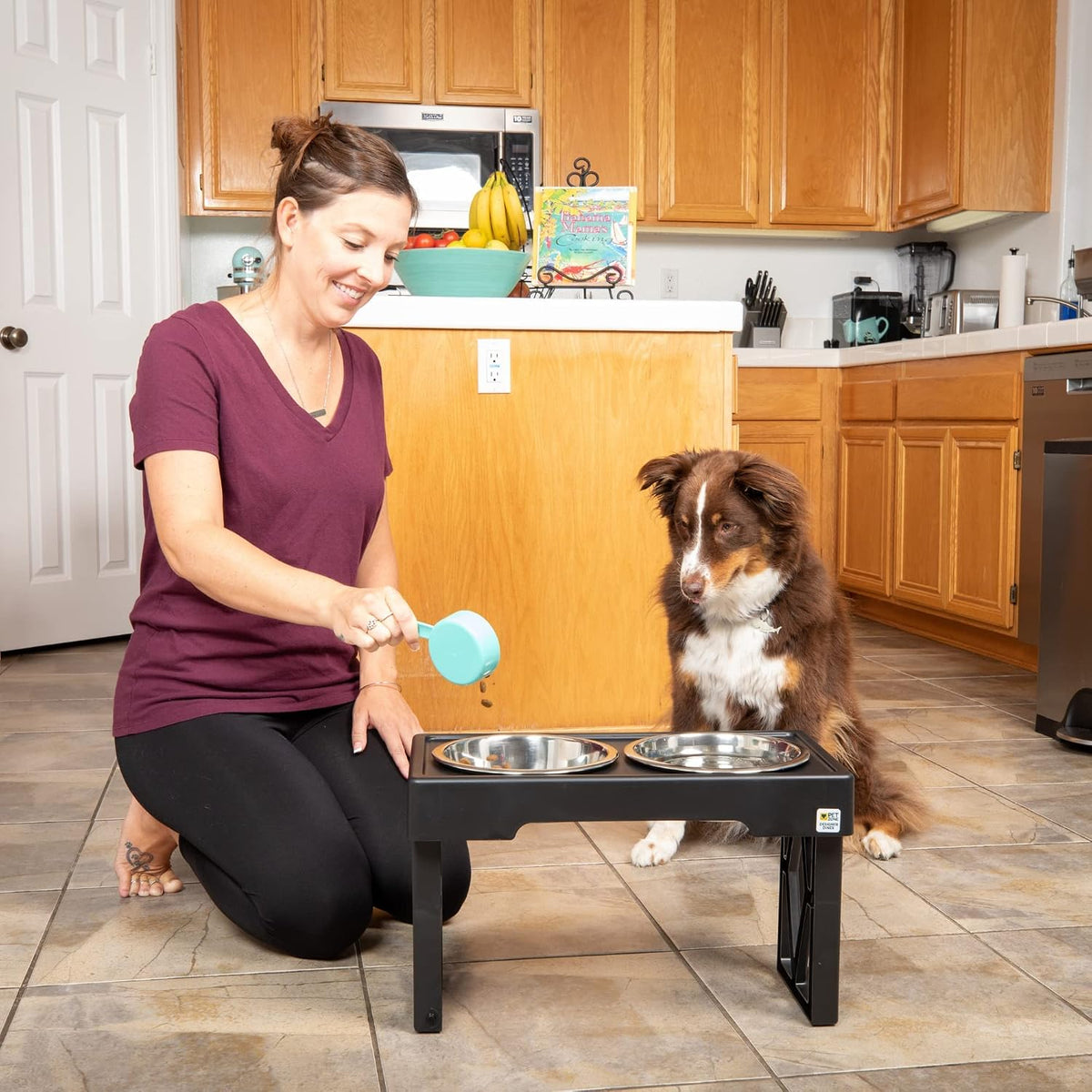 Pet Zone Designer Diner Elevated Dog Bowl Stand, 3 Adjustable Height Levels | 3 Height Adjustable, Includes 2 Stainless Steel Bowls with 7 Cup Capacity Each 