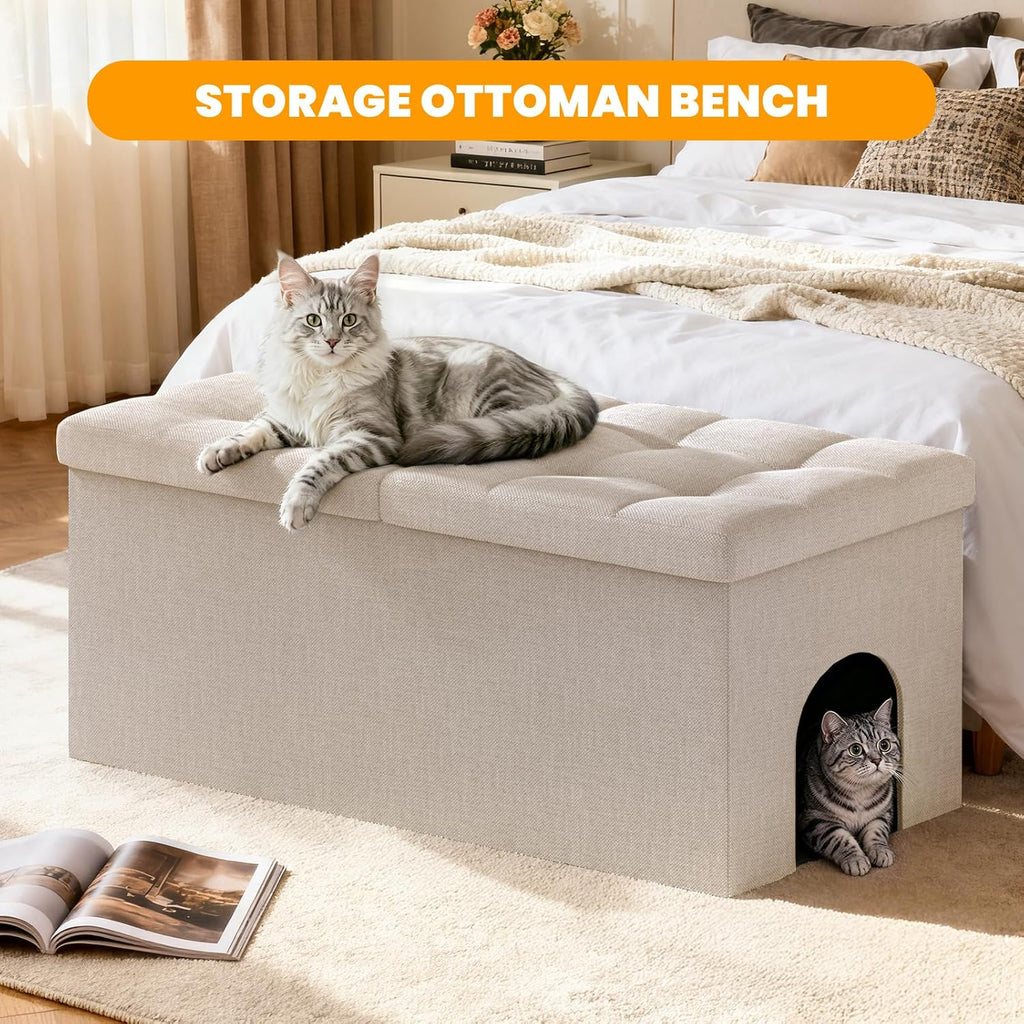 3-in-1 Cat Litter Box Enclosure Furniture, XX-Large, Beige