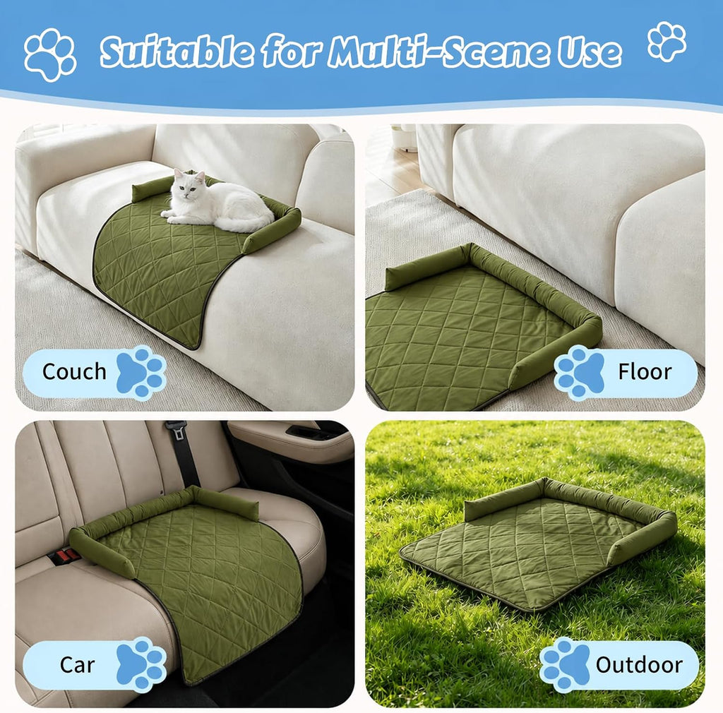 Cooling Dog Bed Mats with Neck & Head Support, 31.5 x 23.62 inch Army Green