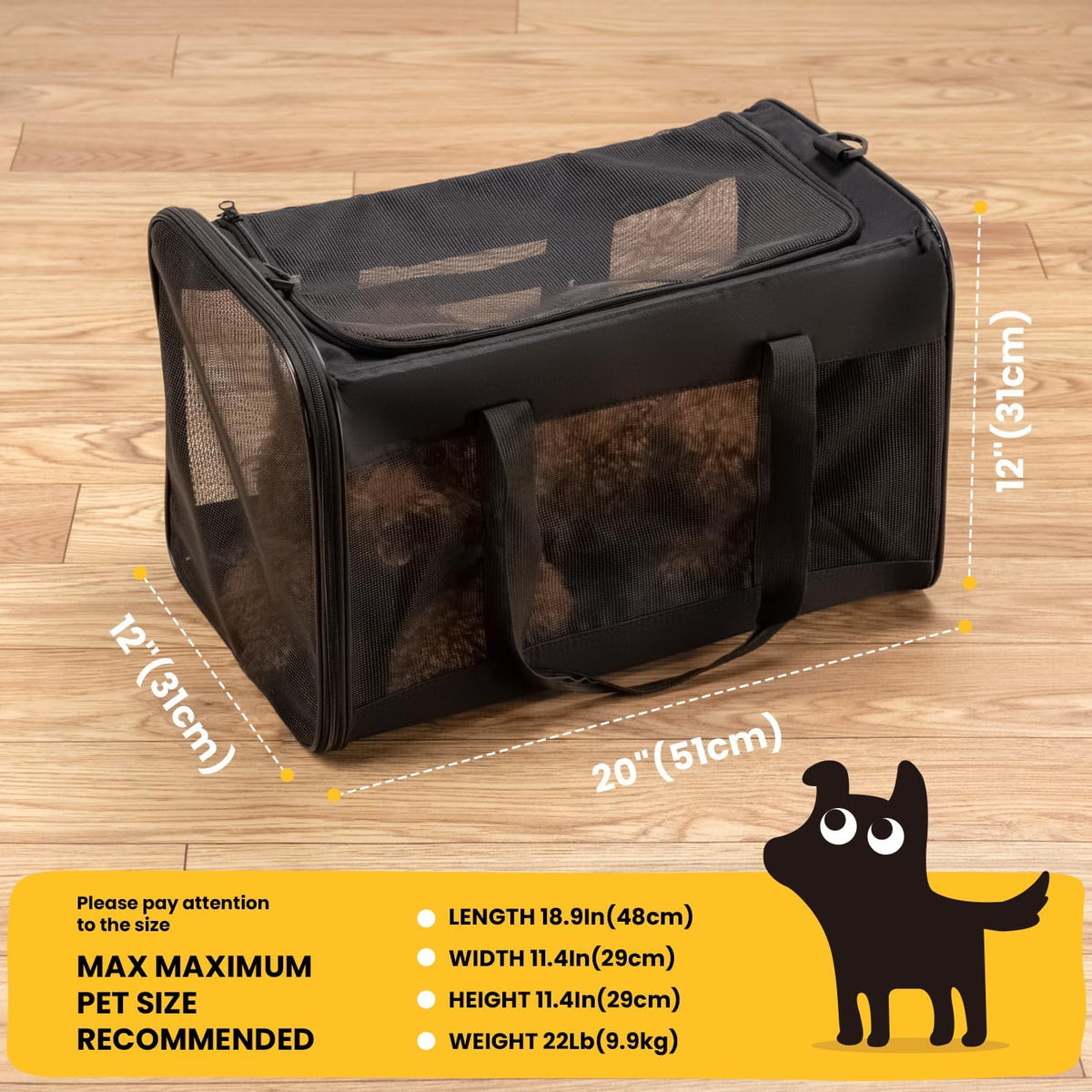 Conlun Dog Carrier Bag,Soft-Sided Pet Carriers for Dogs-L,Black
