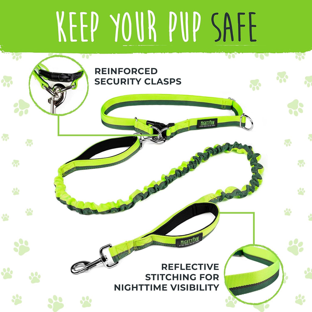Mighty Paw Hands Free Dog Leash | Bungee Waist Leash for Dog Walking. Pet Running Hands Free Tether for Large, Medium & Small Breeds. Pet Waist Belt (36" - 48") Up to 150 lbs - Green