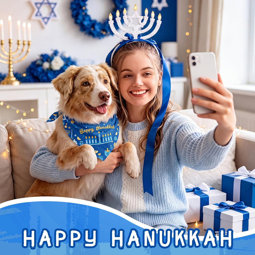 Huhumy 100 Pcs Hanukkah Dog Bandanas Bulk Bandana for Dogs Hanukkah Decor