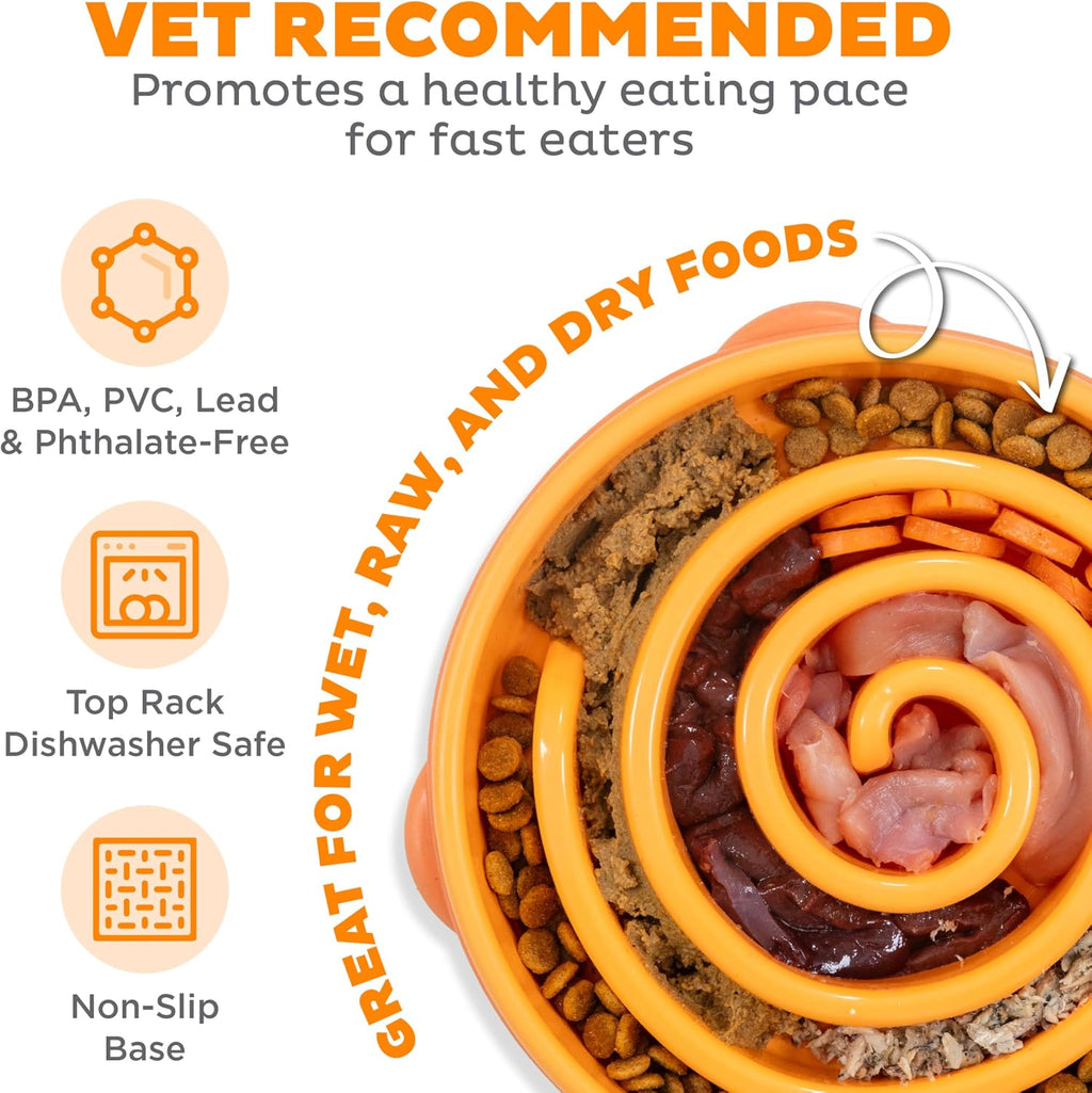 Outward Hound Fun Feeder Slo Bowl – Large 4‑Cup Capacity, Slow Feeding, Medium to Large Dogs, Non‑Slip, Orange, Swirl Pattern | Slows Fast Eaters, Can Aid Digestion, Holds 4 Cups Dry or Wet Food, Non-Slip Base, Easy Clean, No BPA, Medium to Large Dogs 