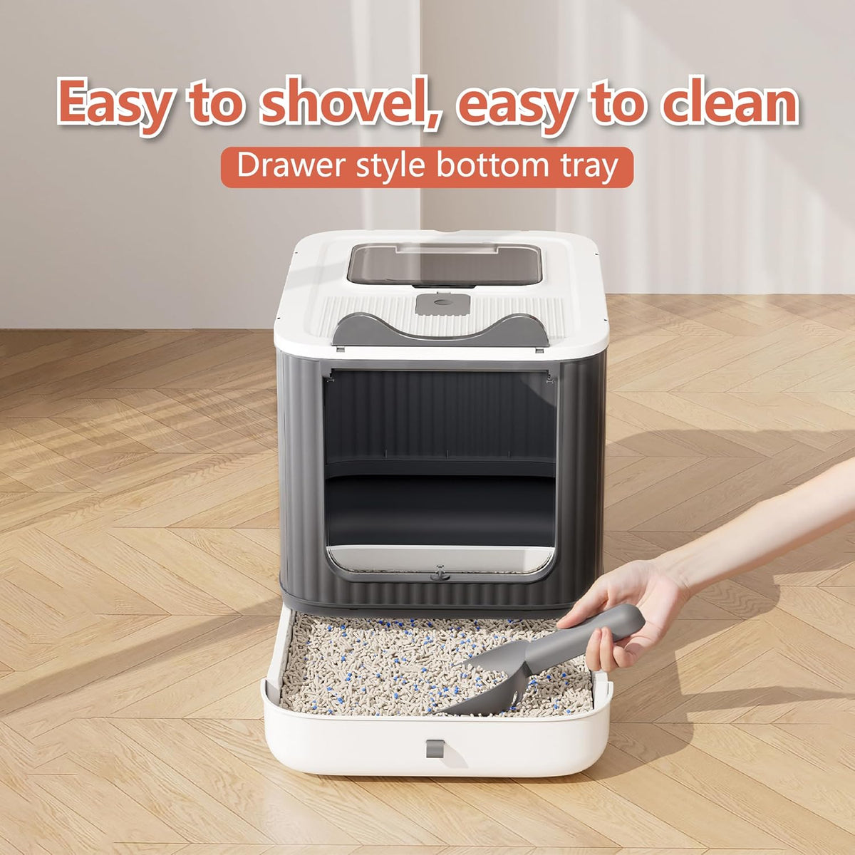 Covered Cat Litter Box with Lid for Kitten to Medium, Grey-White | LCZLBRRD, Covered Enclosure, Anti-Splashing, Easy to Clean and Assemble, 3 Modes For Kitten to Medium, Odor-Free