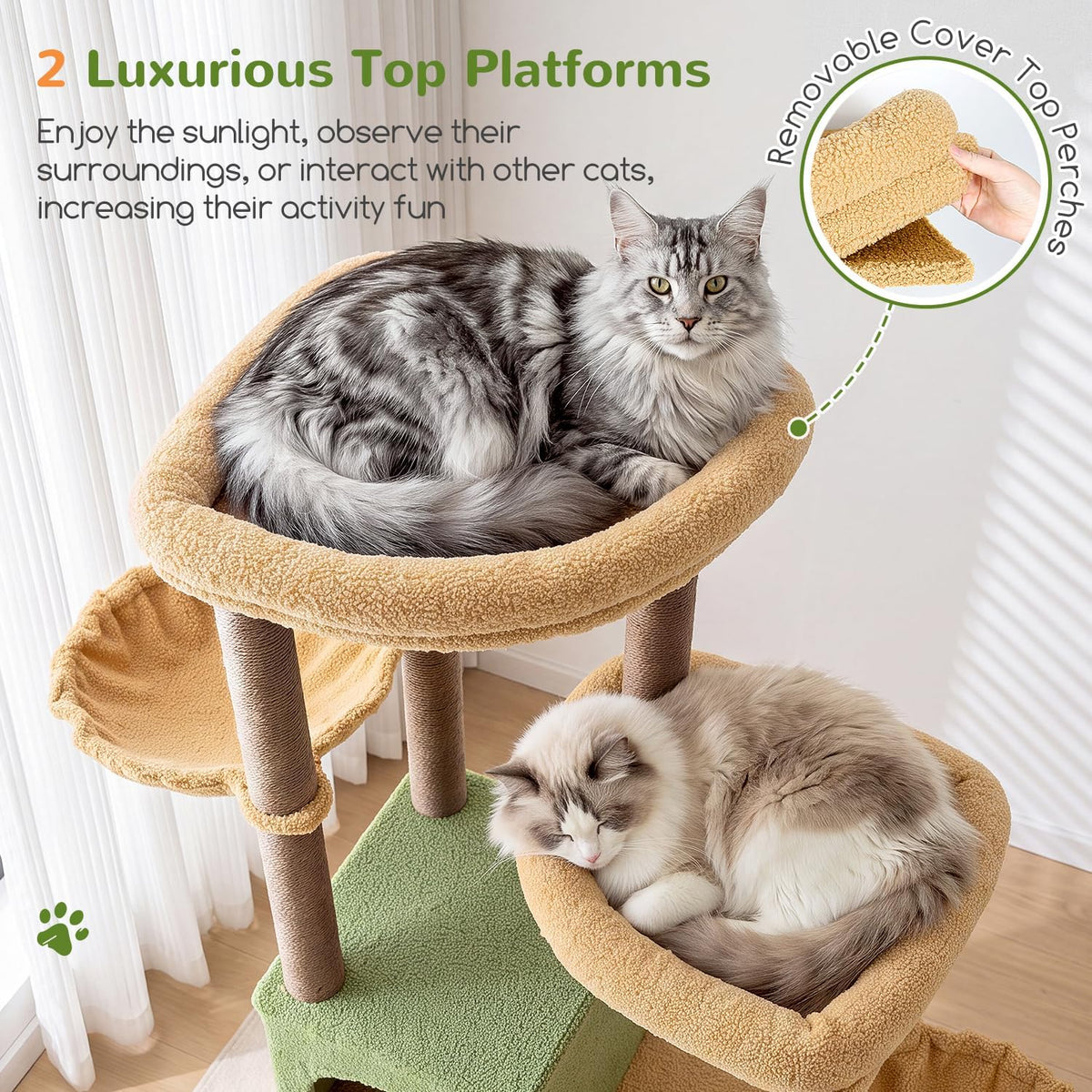 Globlazer Cactus Cat Tree Tower for Indoor Cats Large Adult, S63, Green