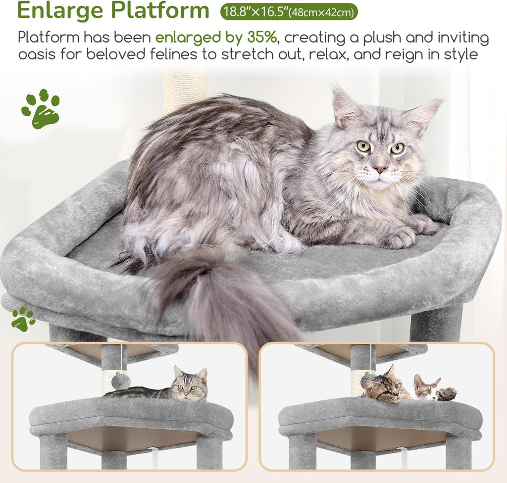 Globlazer 65in Sturdy Cat Tree Tower for Indoor Large Cat, S65, Light Grey