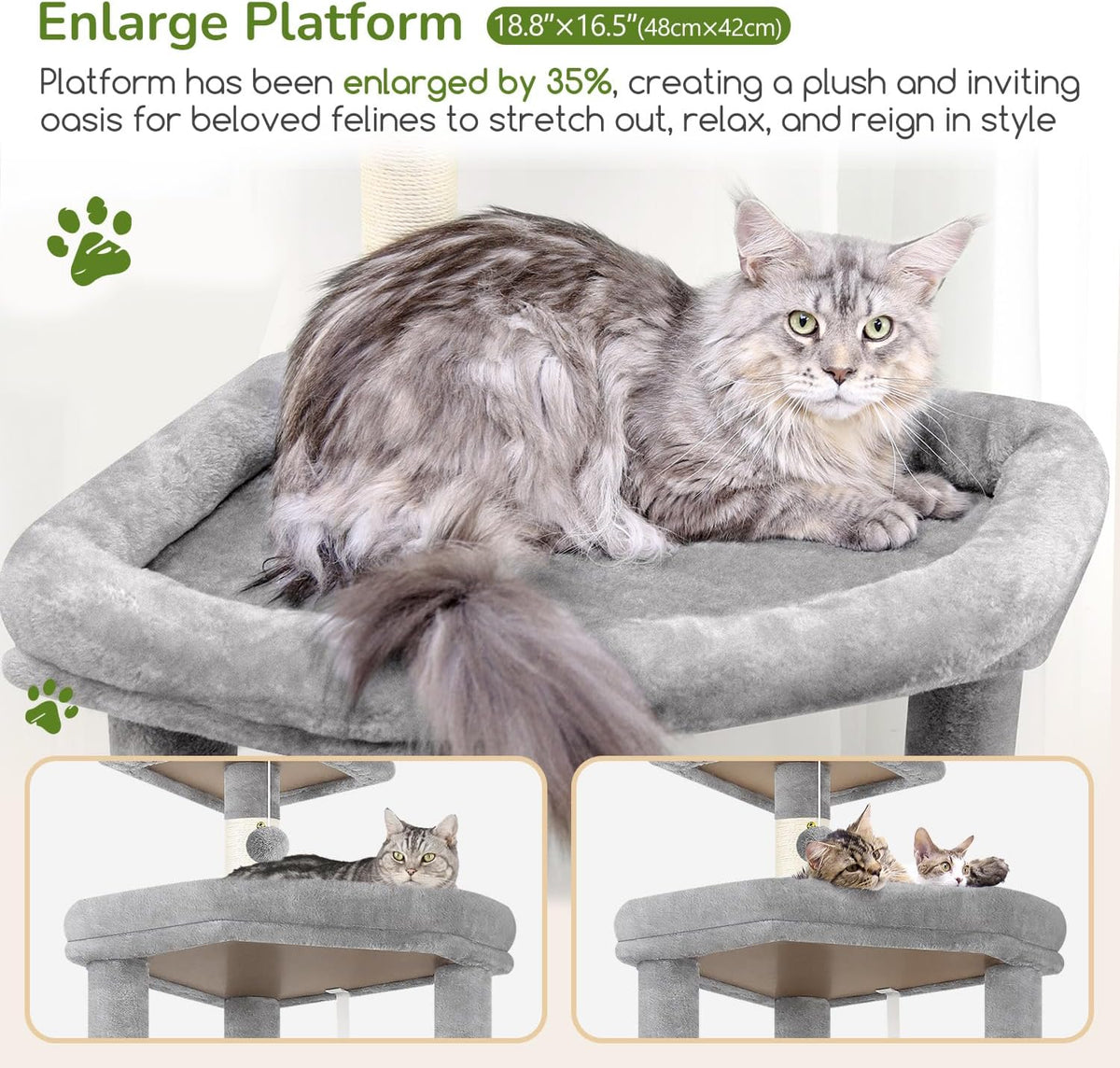 Globlazer 65in Sturdy Cat Tree Tower for Indoor Large Cat, S65, Light Grey