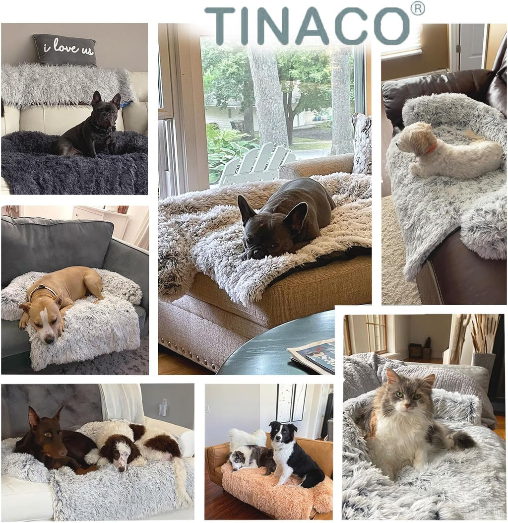 Calming Dogs/Cats Bed Mats, Dog Pad Washable Removable Couch Cover, Plush Long Fur Mat for Pets, Waterproof, Perfect for Small, Medium and Large Dogs and Cats (Light Gray, 41"x37"x 6.0")