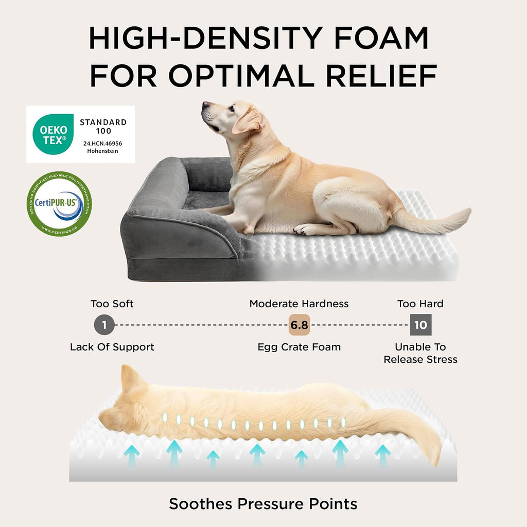 Bedsure Orthopedic Dog Bed Medium Size Dogs - Washable Medium Dog Cat Bed Waterproof, Comfort Pet Couch Sofa with Washable Removable Cover, Pets Bed with Nonskid Bottom, Dark Grey, 28"