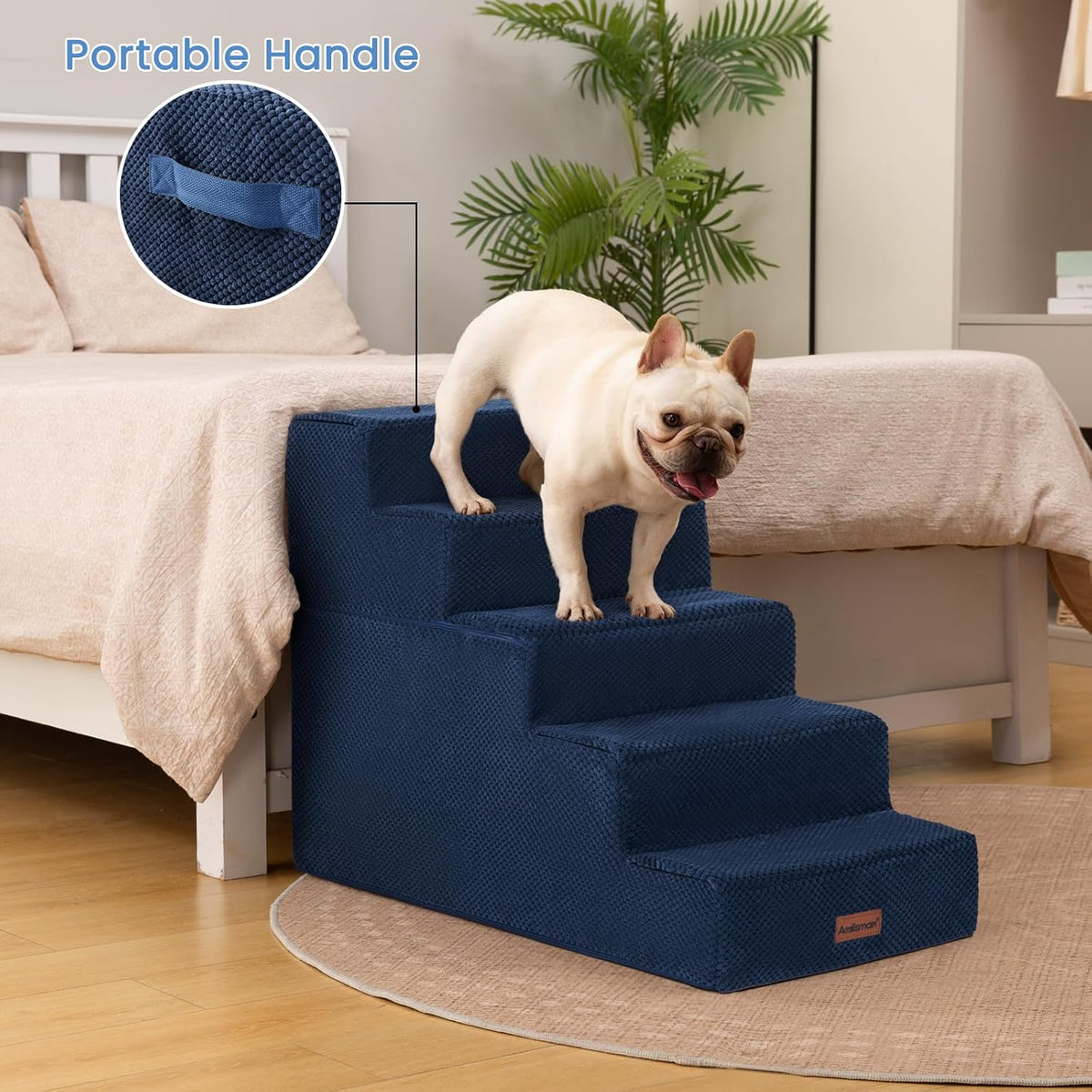 Aodisman Dog Stairs for High Beds 22.6" H, 5-Step Pet Steps for Small Dogs