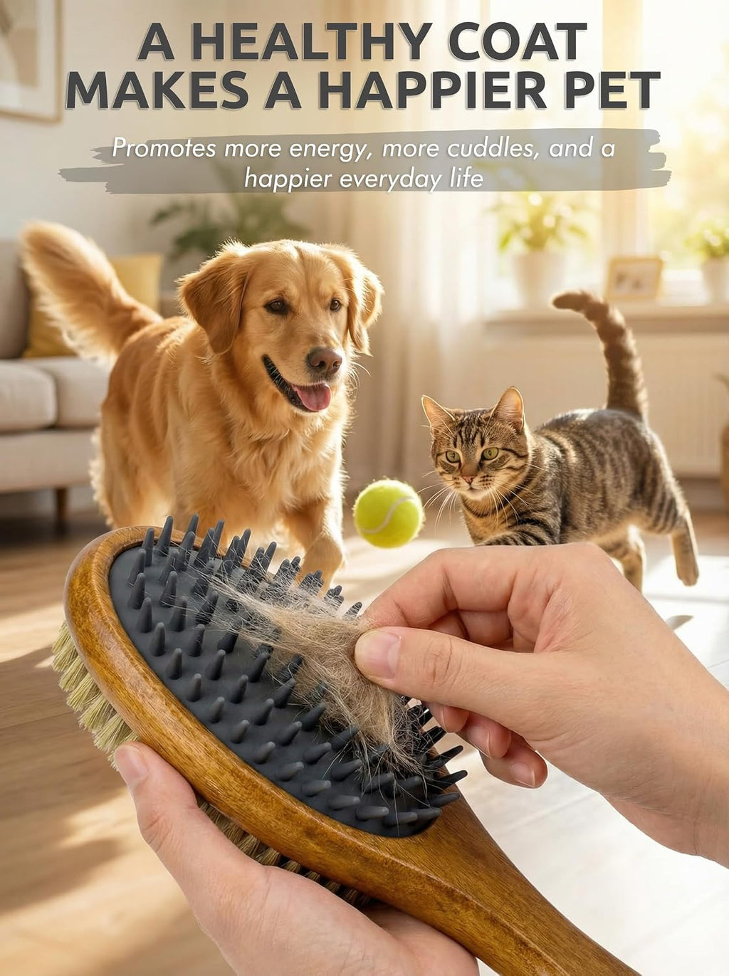 TAKAVU Short Hair Dog & Cat Deshedding Brush, Double-Sided Silicone Bristle
