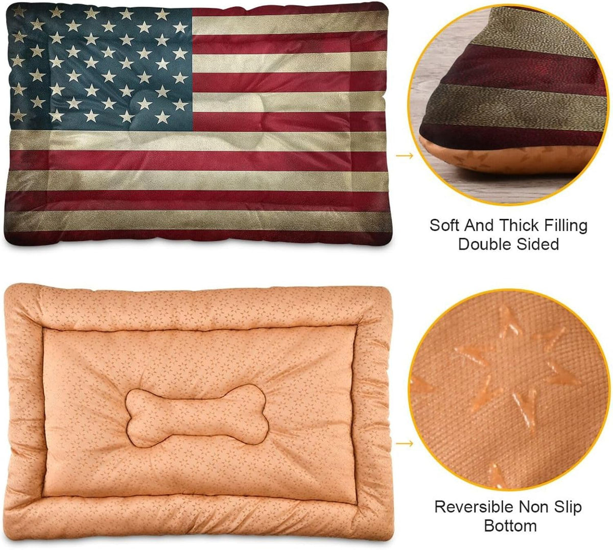 Blueangle Vintage American Flag Pet Bed, Comfortable Bed Mat for Cat and Small Medium Dogs Puppy, 24x18in