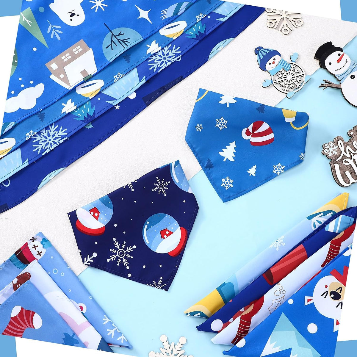 Huhumy 100 Pcs Winter Dog Bandanas Bulk Snowflake Bandanas for Dogs