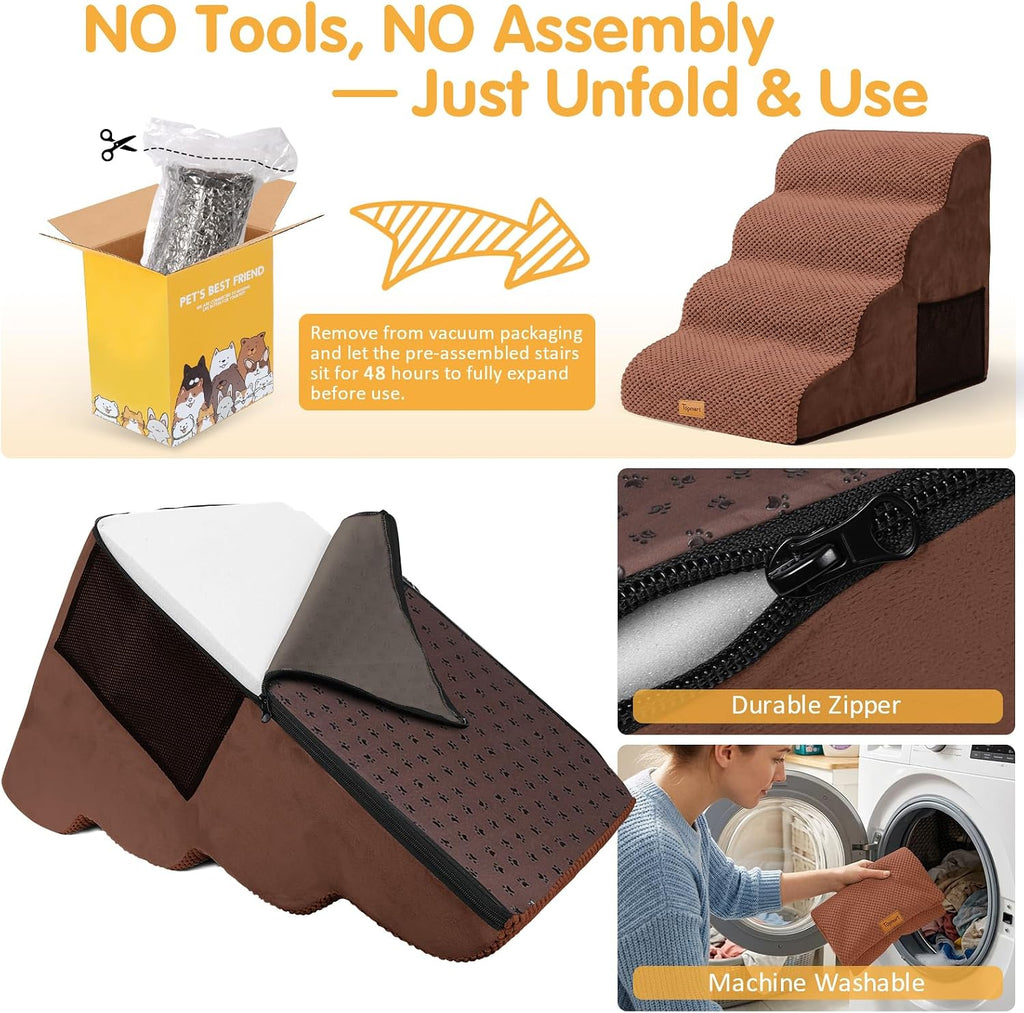 Topmart High Density Foam Dog Steps 4 Tiers, Extra Wide Deep Pet Steps