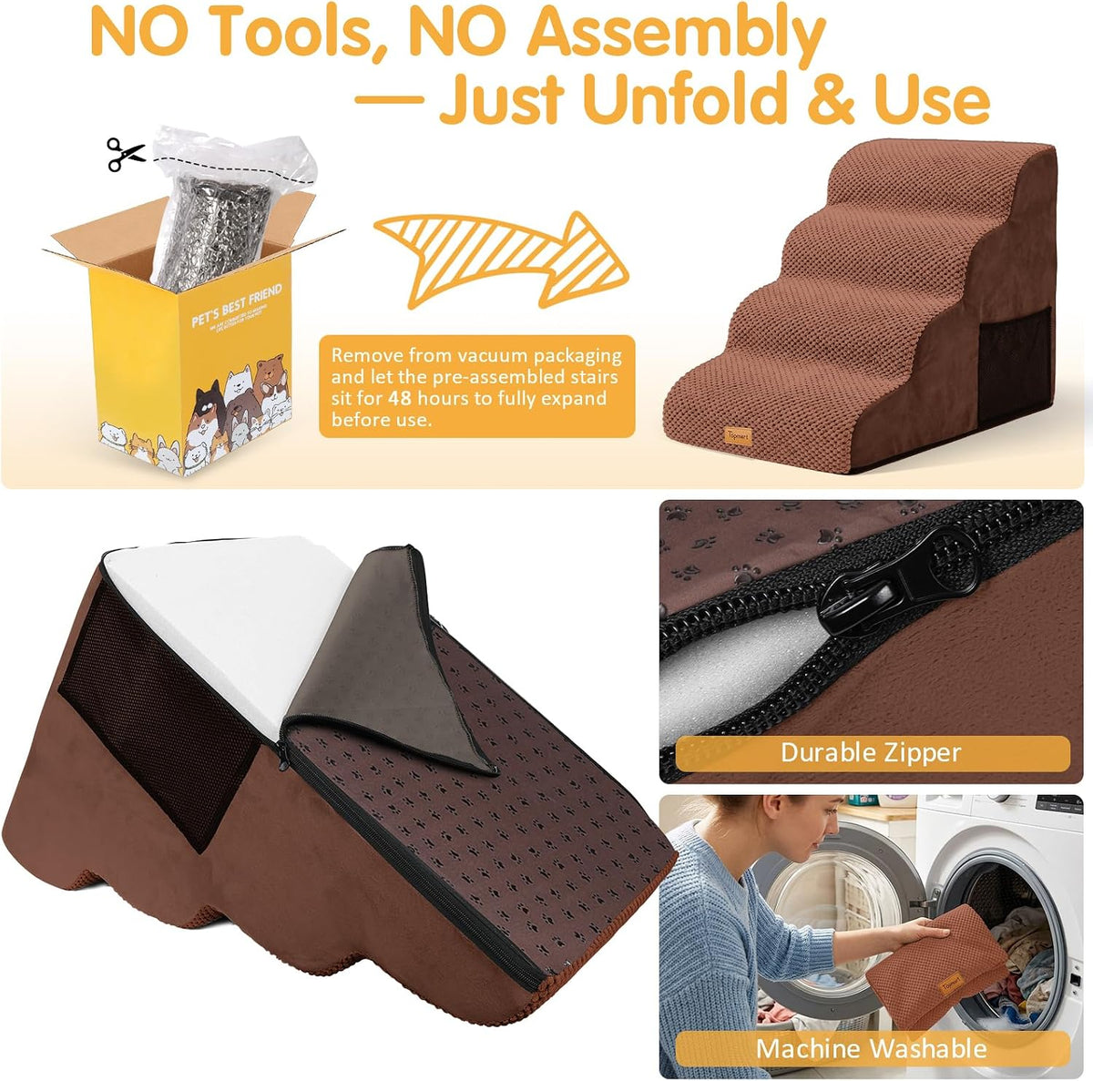 Topmart High Density Foam Dog Steps 4 Tiers, Extra Wide Deep Pet Steps