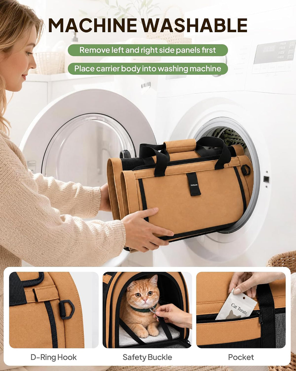 Backpackable Cat Carrier 17"x11"x11", Soft-Sided Collapsible Pet Carrier