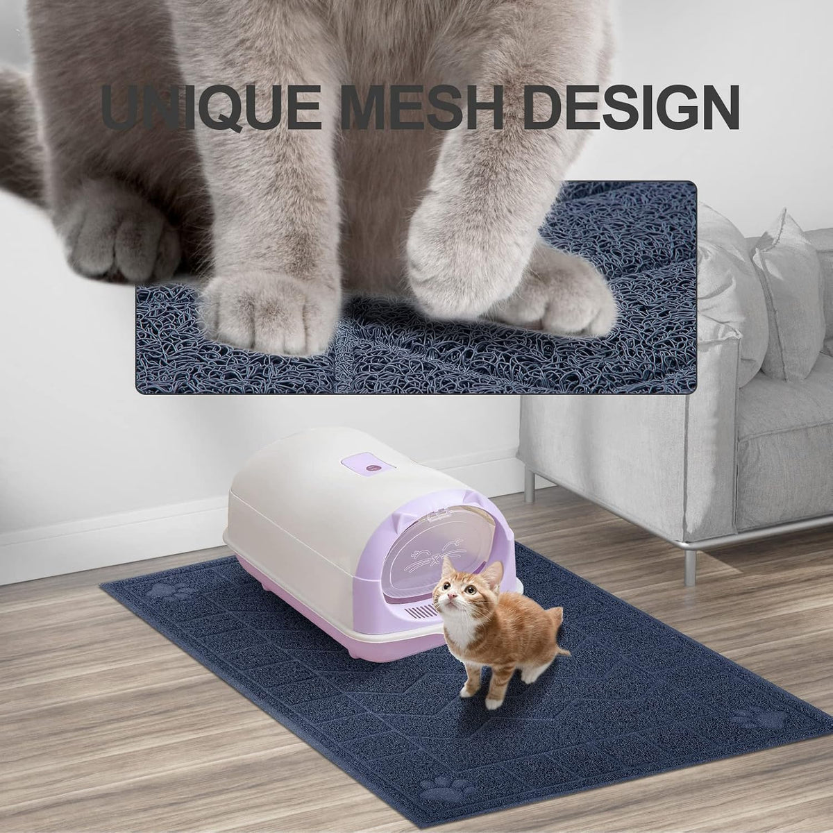 Cat Litter Box Mat, 47" x 35" Large Waterproof Litter Trapping Mat | XL Large Size Thick Mesh Traps Litter, Non-Slip Kitty Litter Mat for Indoor Cat, Soft Paws, Multi-Use, Durable, Easy Clean