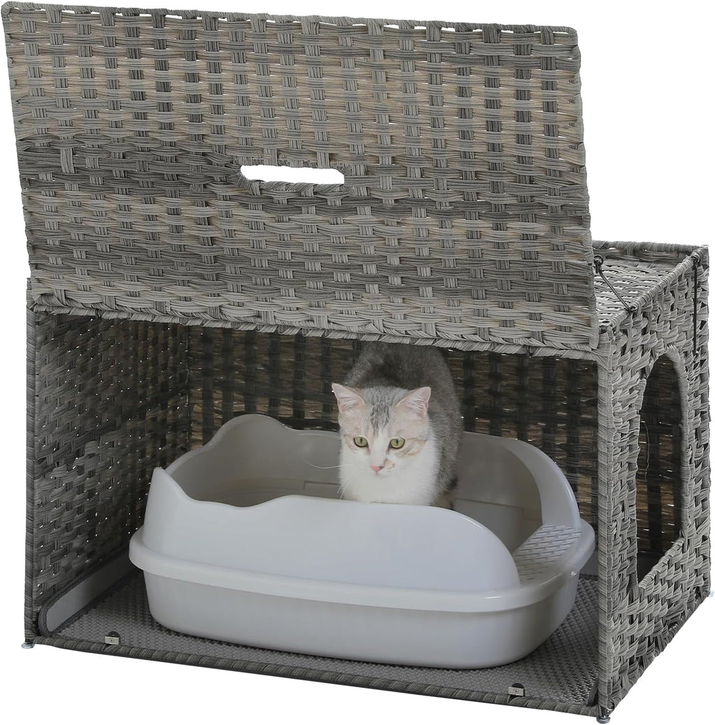 MUTTROS Rattan Cat Litter Box Enclosure, XL, Gray