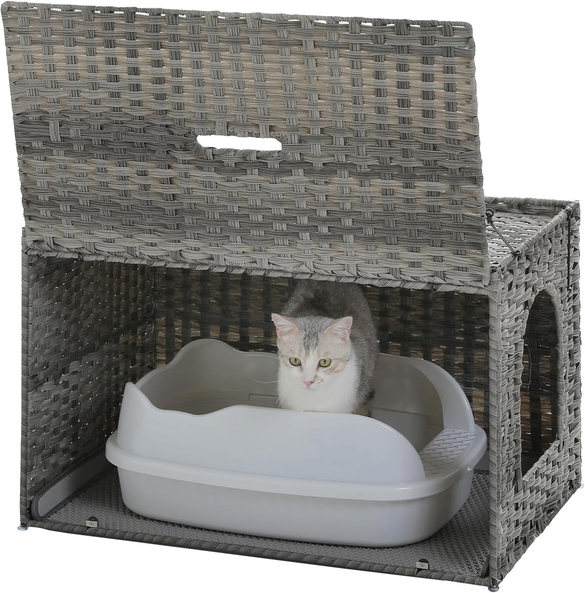 MUTTROS Rattan Cat Litter Box Enclosure, XL, Gray