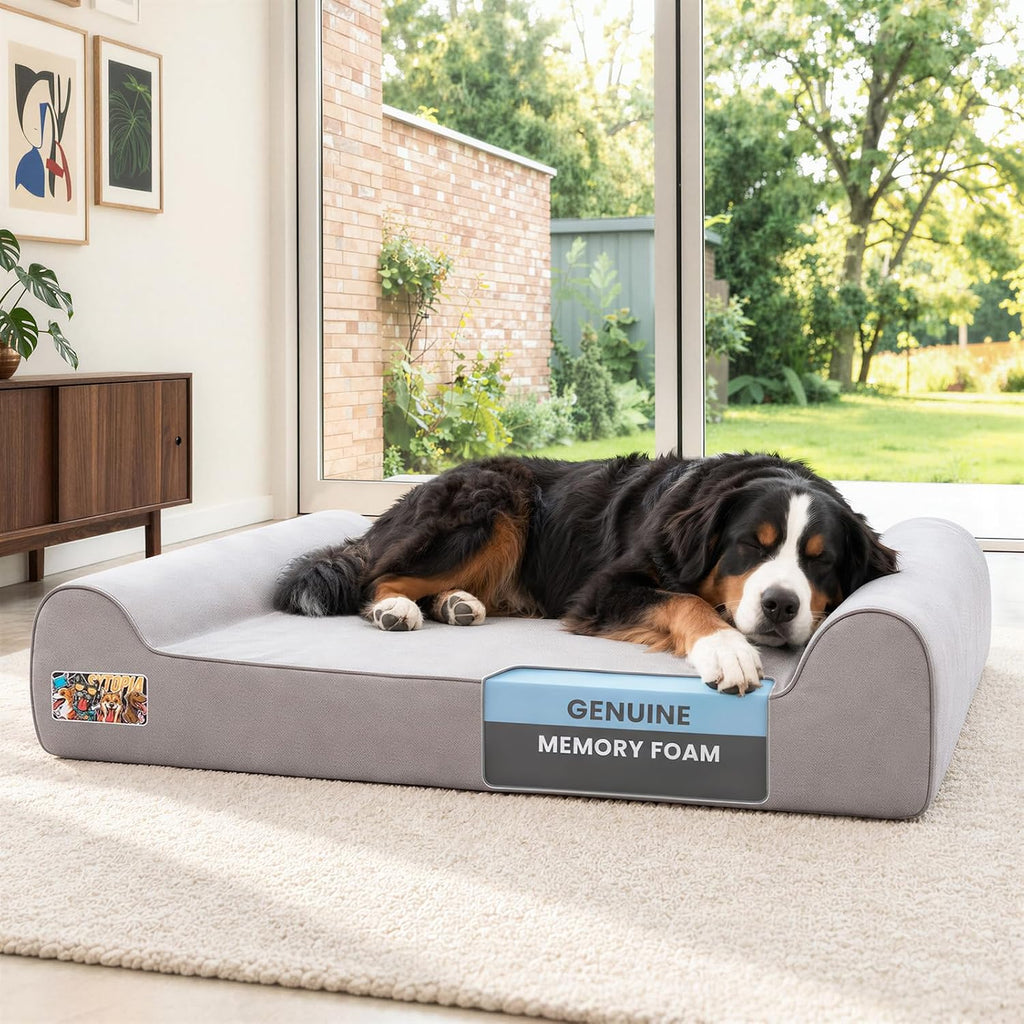 Sytopia Orthopedic Dog Beds for Extra Large Dogs, 7" Extra Thick Memory Foam Dog Couch for Senior Dog with Durable Waterproof Liner & Removable Washable Cover & Smart Design, 50"x 36"x 7", Grey