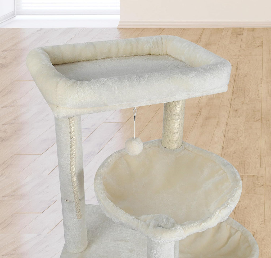 Wang Xin Four Layer Big Cat Tree with Huge Cat Condo and Two Hammocks Scratch Pad,Beige