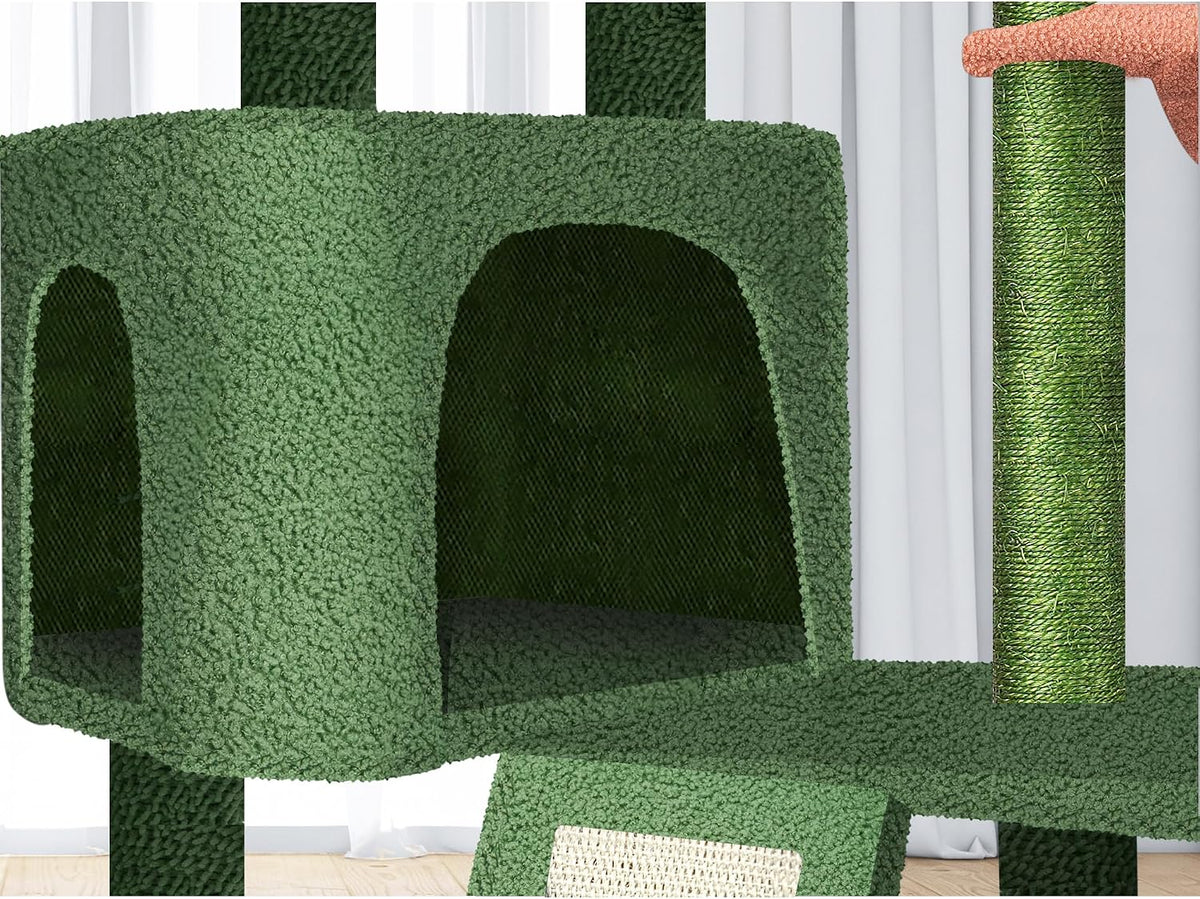 Wang Xin Four Layer Big Cat Tree with Huge Cat Condo and Two Hammocks Scratch Pad,Green
