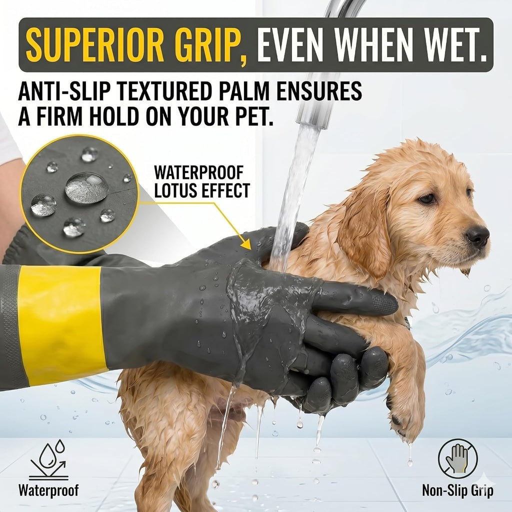 Thickened Pet Bathing Gloves with Waterproof Long Sleeves, 29.5 Inch Rubber Scratch Resistant Handling Gloves for Grooming, Puncture Proof Pet Supplies for Aggressive Cats, Small Dogs, Rabbits