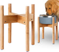 Dog Bowl Stand for Large Dogs - Adjustable, Easy Fold-Down | Use to Elevate Raise Dog Food, Water and Slow Feeder Bowls, Lock-Bolts and Tool Added, Foot-Padded, Bamboo Stand Only 