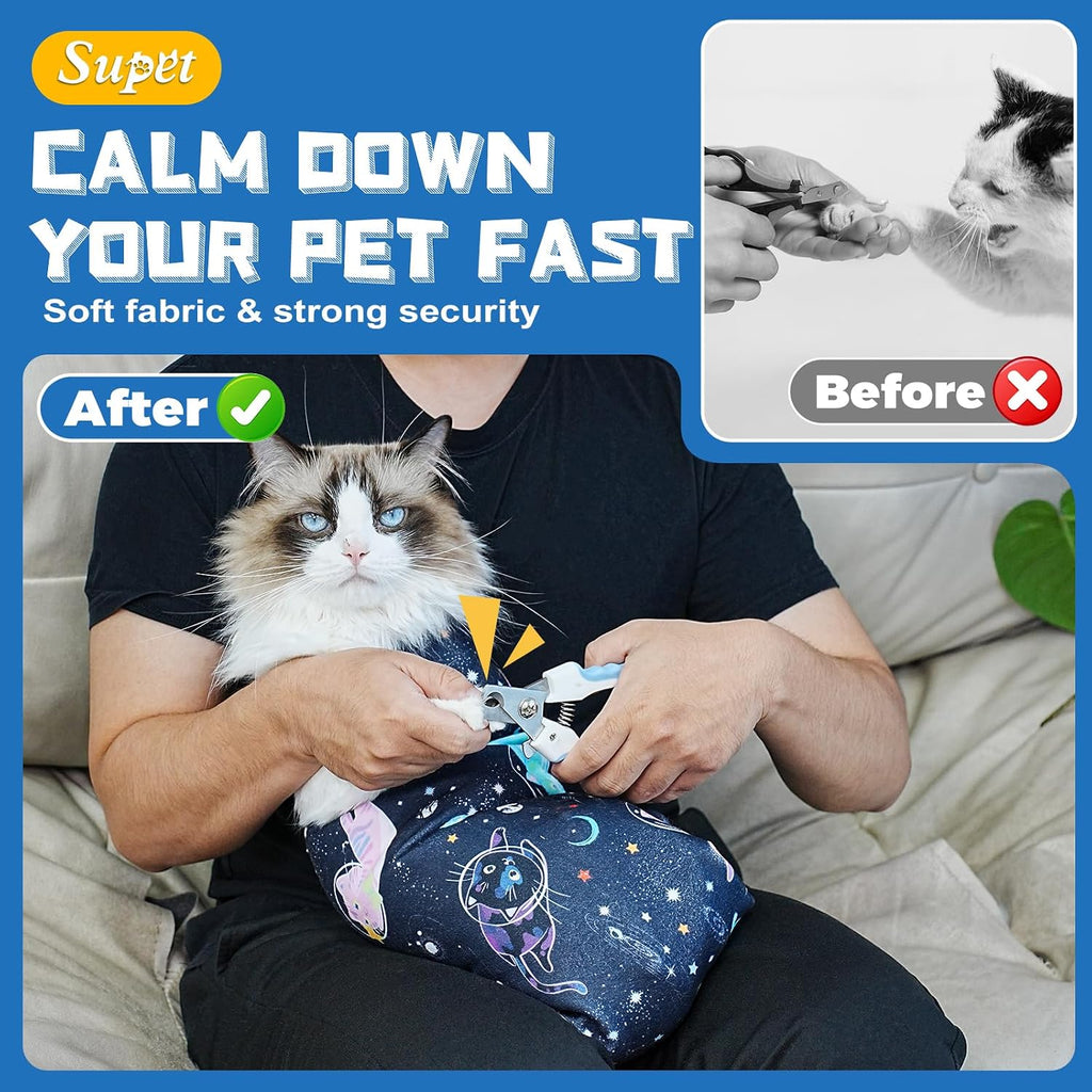 Supet Cat Grooming Wrap for Nail Trimming, Self-Adherent Calm Cat Swaddle