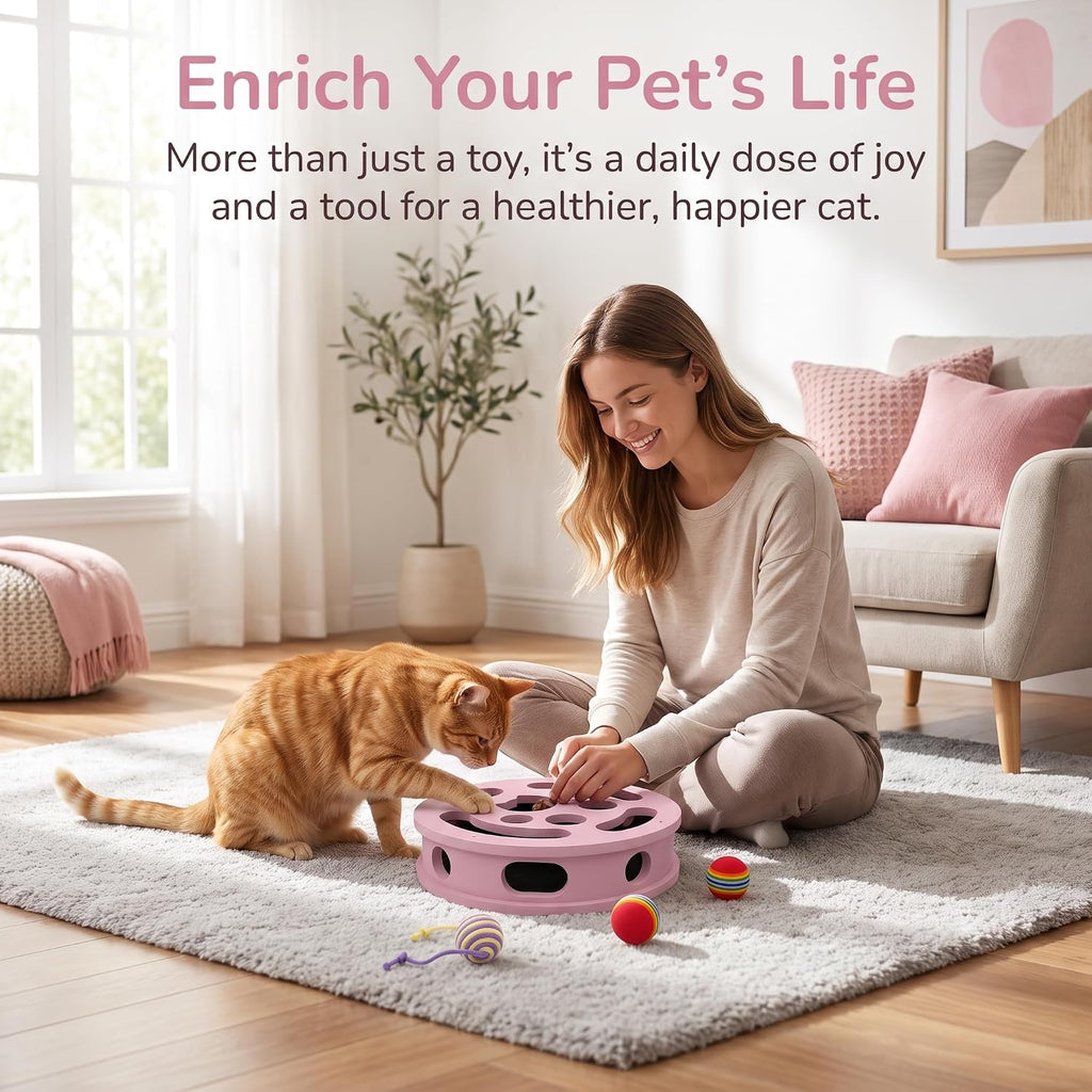 【Large&Thicken Oak 】Cat Nail File Scratcher Puzzle Box,High-Density Furniture Grade Oak,Porous Design,Stimulate Cat Exploratory &Slow Down Eat Speed;Built In Frosted Paper,Polish Their Nail While Play