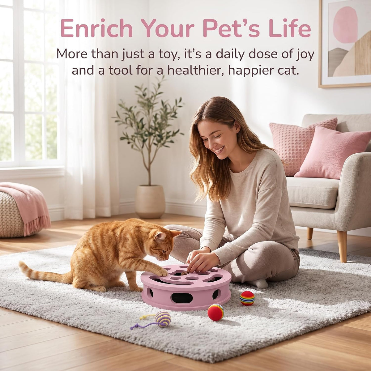 【Large&Thicken Oak 】Cat Nail File Scratcher Puzzle Box,High-Density Furniture Grade Oak,Porous Design,Stimulate Cat Exploratory &Slow Down Eat Speed;Built In Frosted Paper,Polish Their Nail While Play