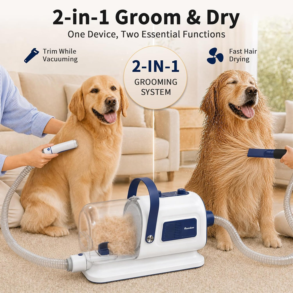 Buenkee Dog Grooming Vacuum & Blow Dryer Kit, Pet Clipper, 15000Pa Suction