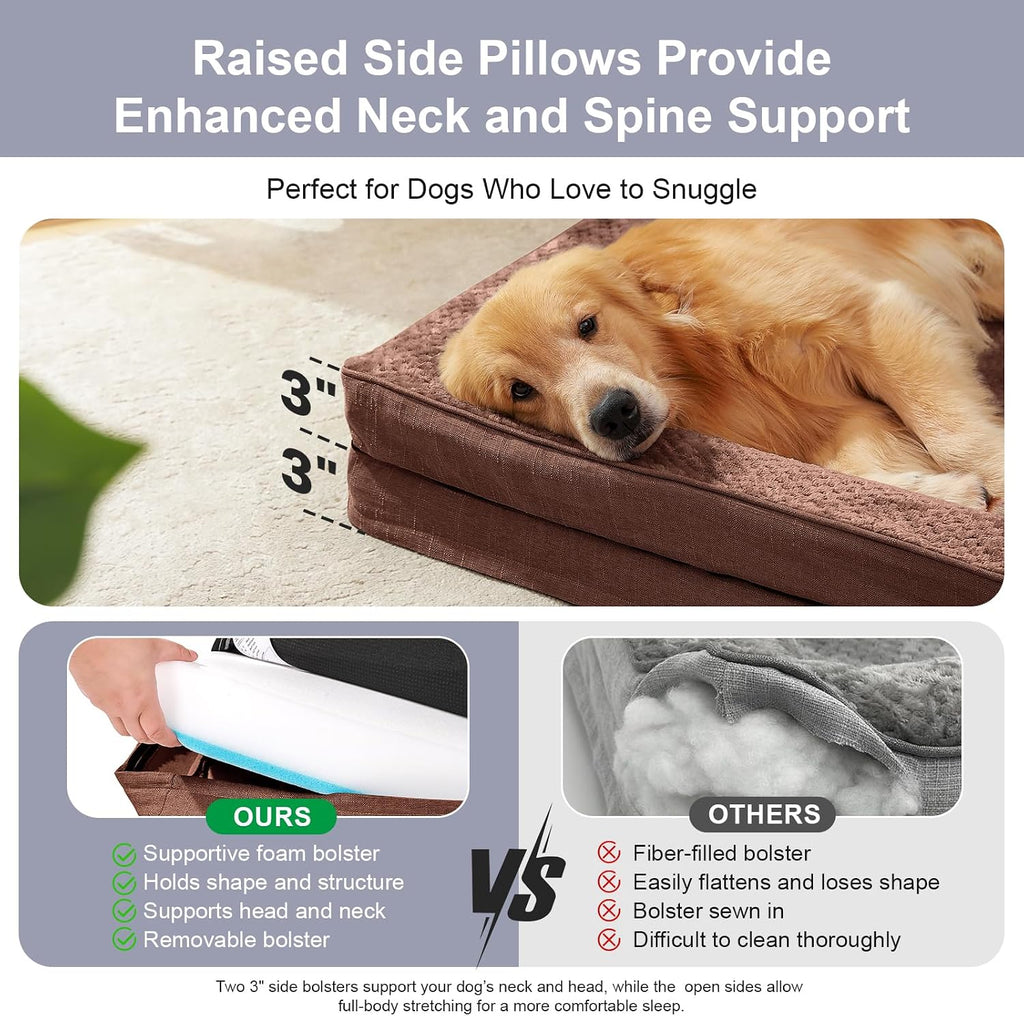 Rainmr Waterproof Dog Bed for Small Dogs - Orthopedic Memory Foam Puppy Couch Sofa, Removable Cover & Anti-Slip Bottom, 41x27 Inches, Brown