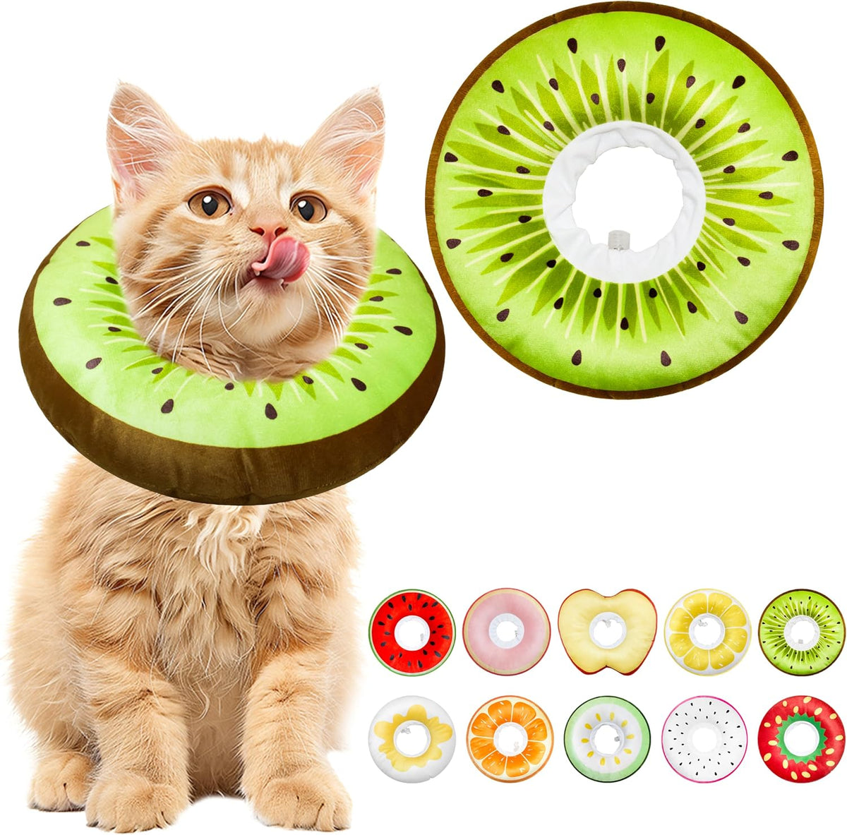 Cat Cone Collar Soft, Adjustable Cat Recovery Cone (Kiwifruit, S)