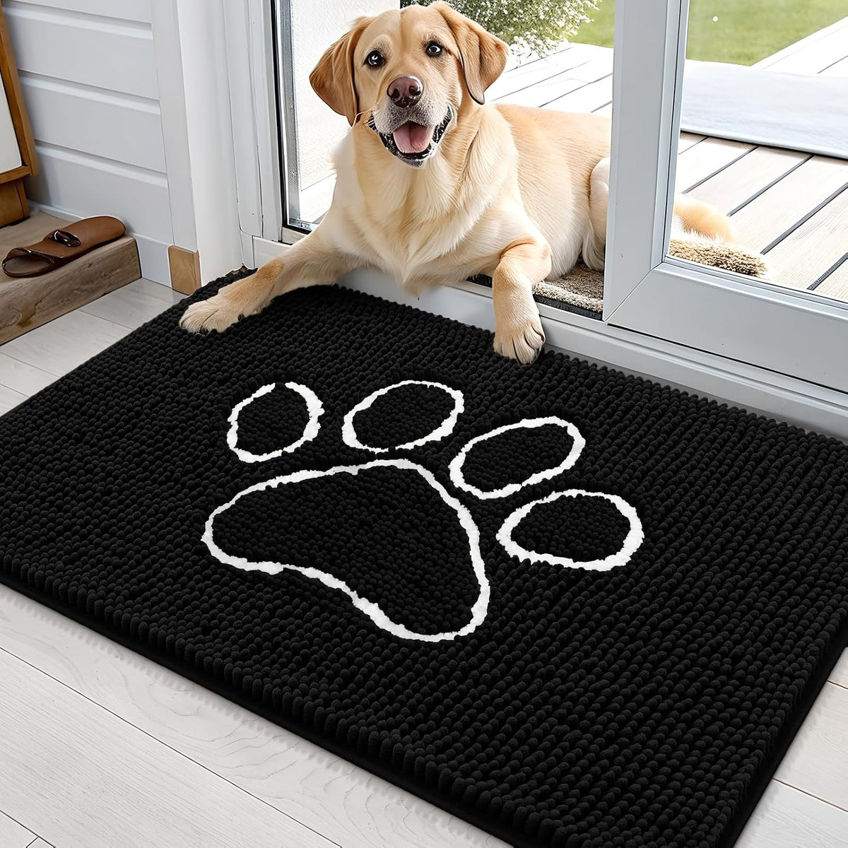 OLANLY Dog Door Mat for Muddy Paws 36x24, Paw Print Design Chenille Mud Mat