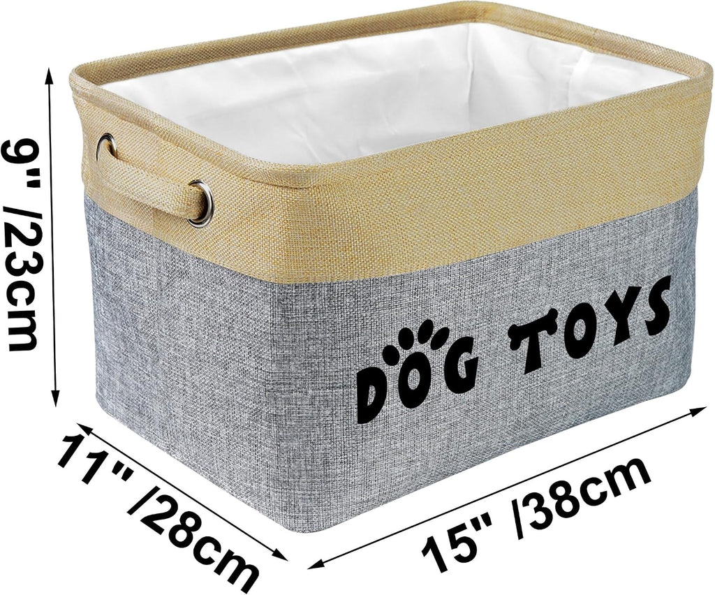 PET ARTIST Dog Toy Basket, Large Collapsible, Gray, M: 15"x11"x9"