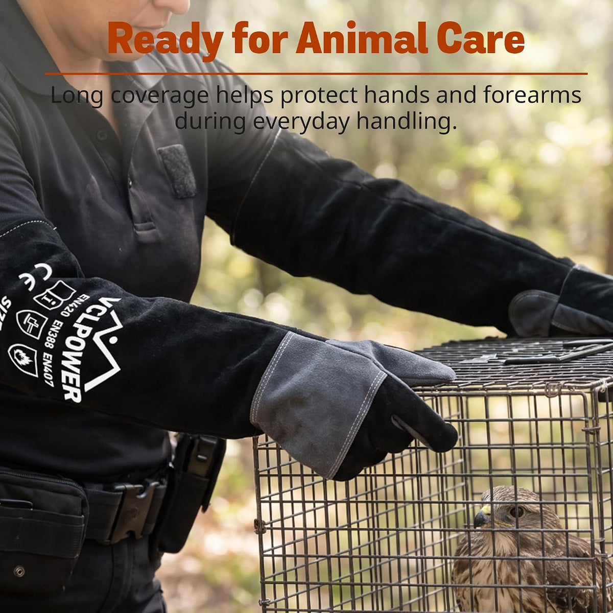 vclpower Animal Handling Gloves, Bite Proof Double Leather, 24 in, Size M