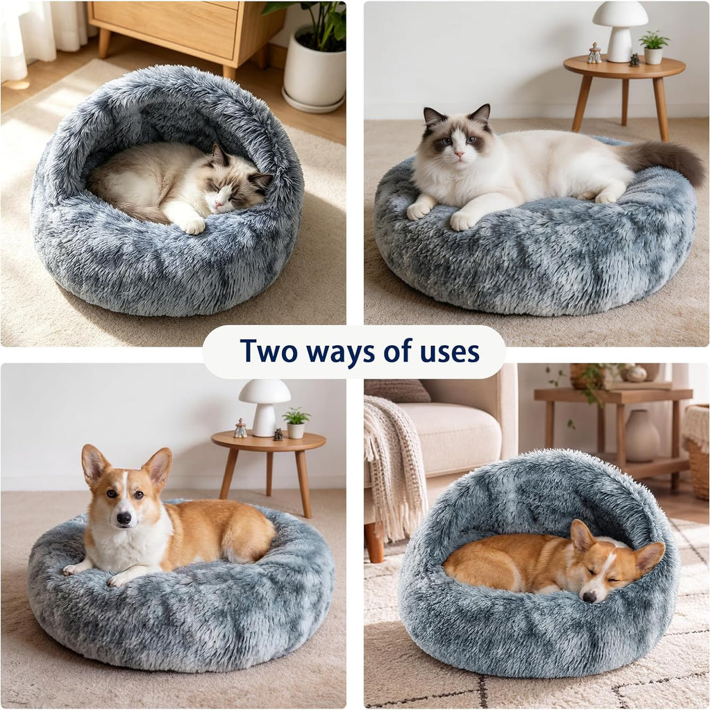 Large Cat Cave Bed for Indoor Cats & Small Dogs, Covered Pet Bed House, Semi-Enclosed Cat Bed with Non-Slip Bottom, Cozy Calming Pet Cave, Machine Washable Dog and Cat Bed, 25.5 Inch (25.5")