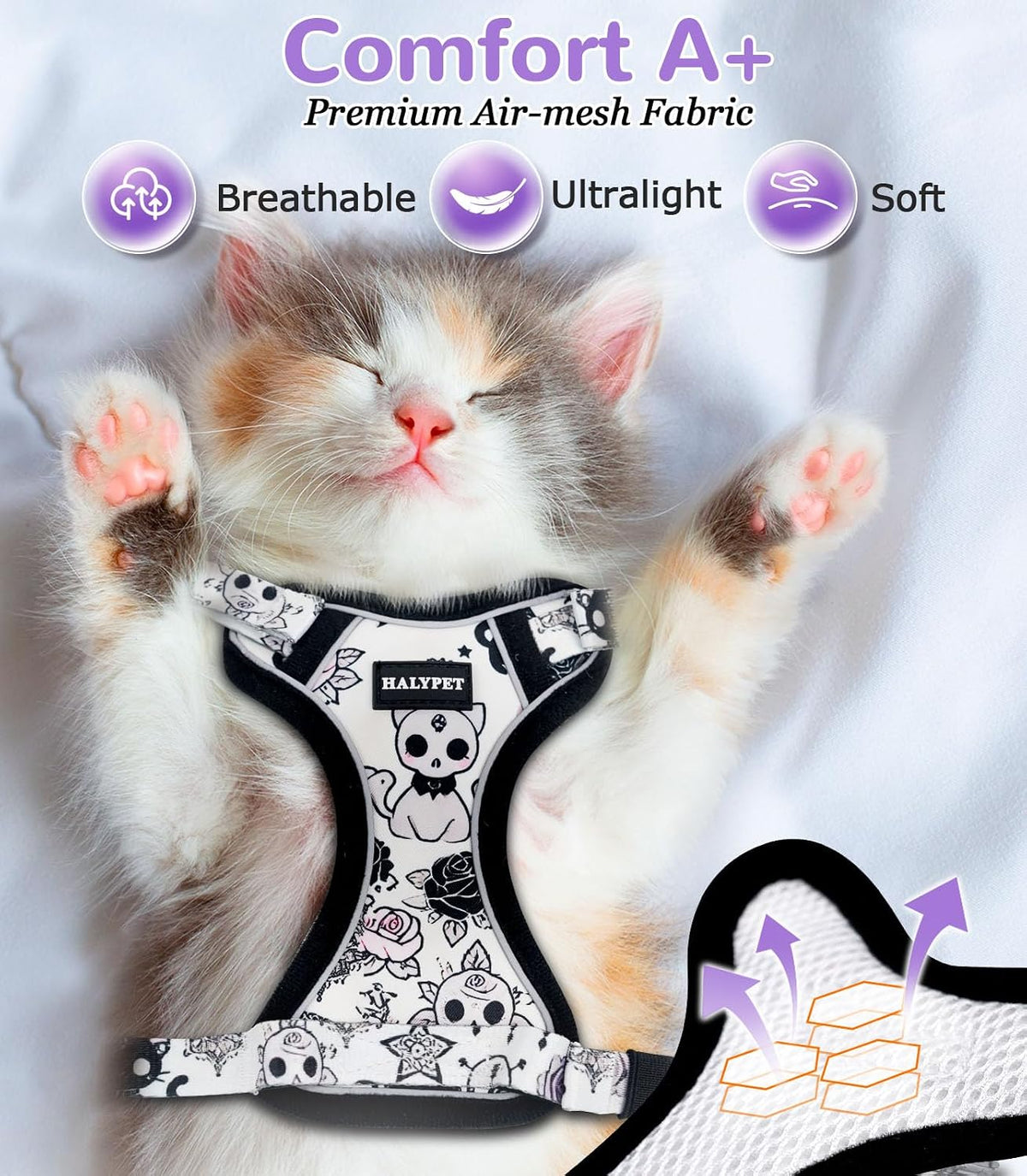 Halypet Cat Harness and Leash Set, Escape Proof Adjustable Harness