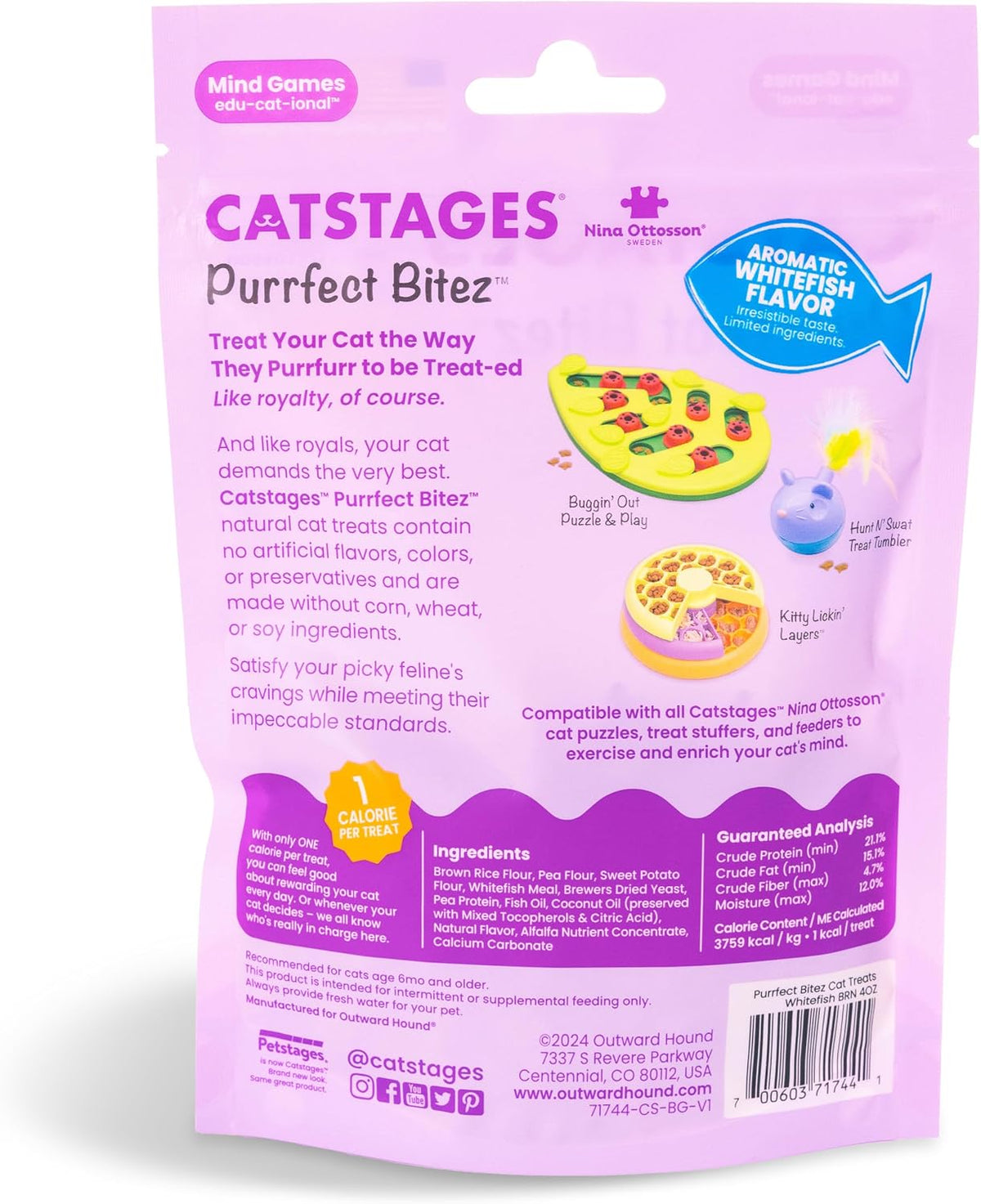 Catstages Nina Ottosson Purrfect Bitez Cat Treats, Whitefish Flavor, 4 oz