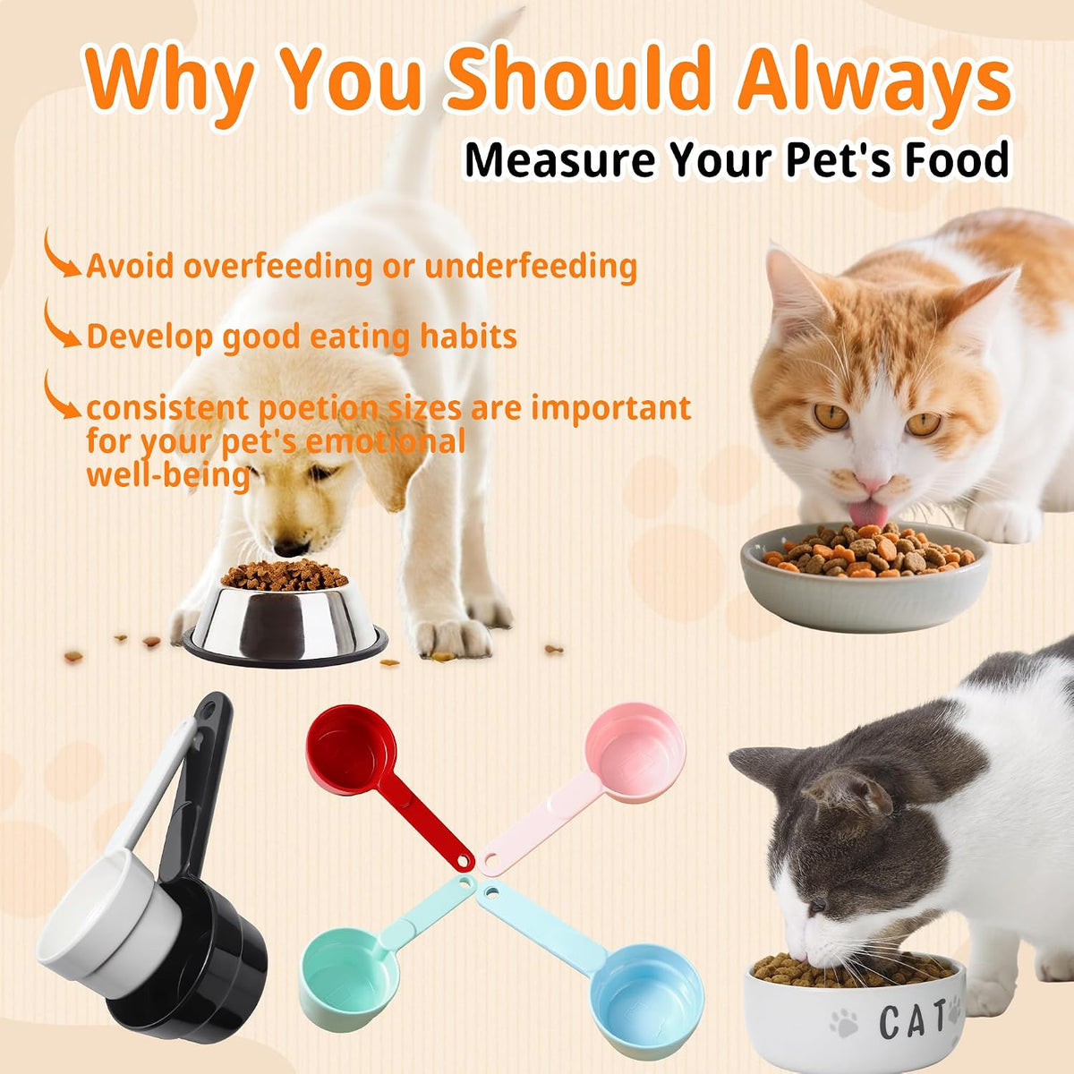 Joyinjojo Dog Cat Food Scoop - Pet Food Scoop Dog Food Measuring Cup 1/2 1/4 Cup, Comfortable Long Handle for Easy to Scoop Food, Black 1/2 Cup