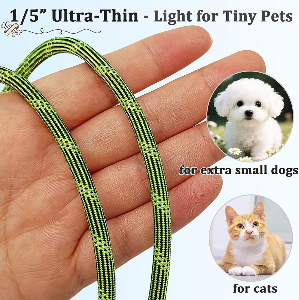 WYuZe 1/5" Reflective XS Rope Dog Leash 15FT for Small Dogs Cat up to 15lbs